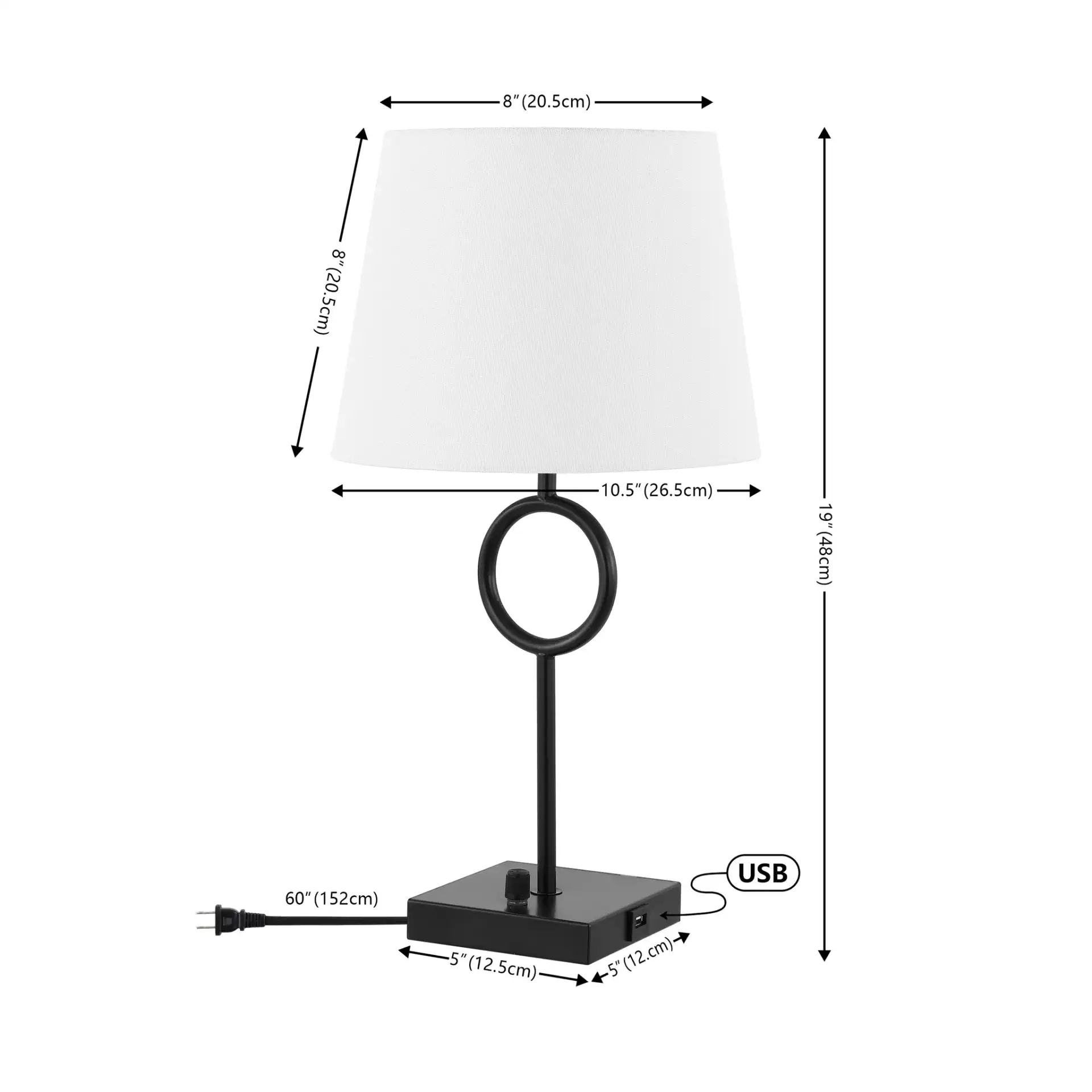 Vynn Table Lamp With Usb in Black, detail view