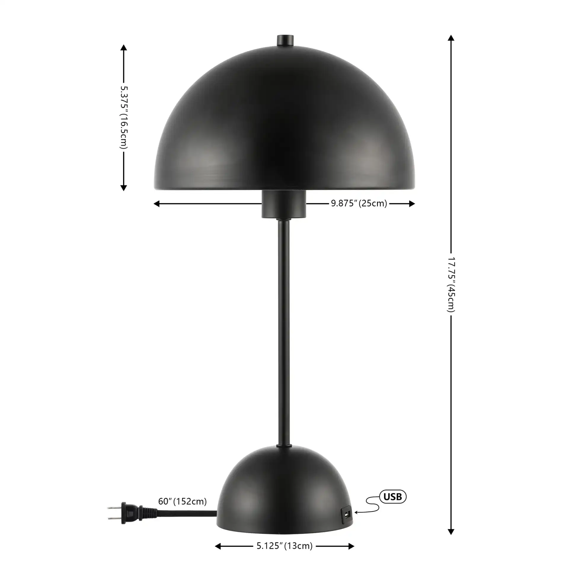 Ixora Table Lamp With Usb in Black, detail view