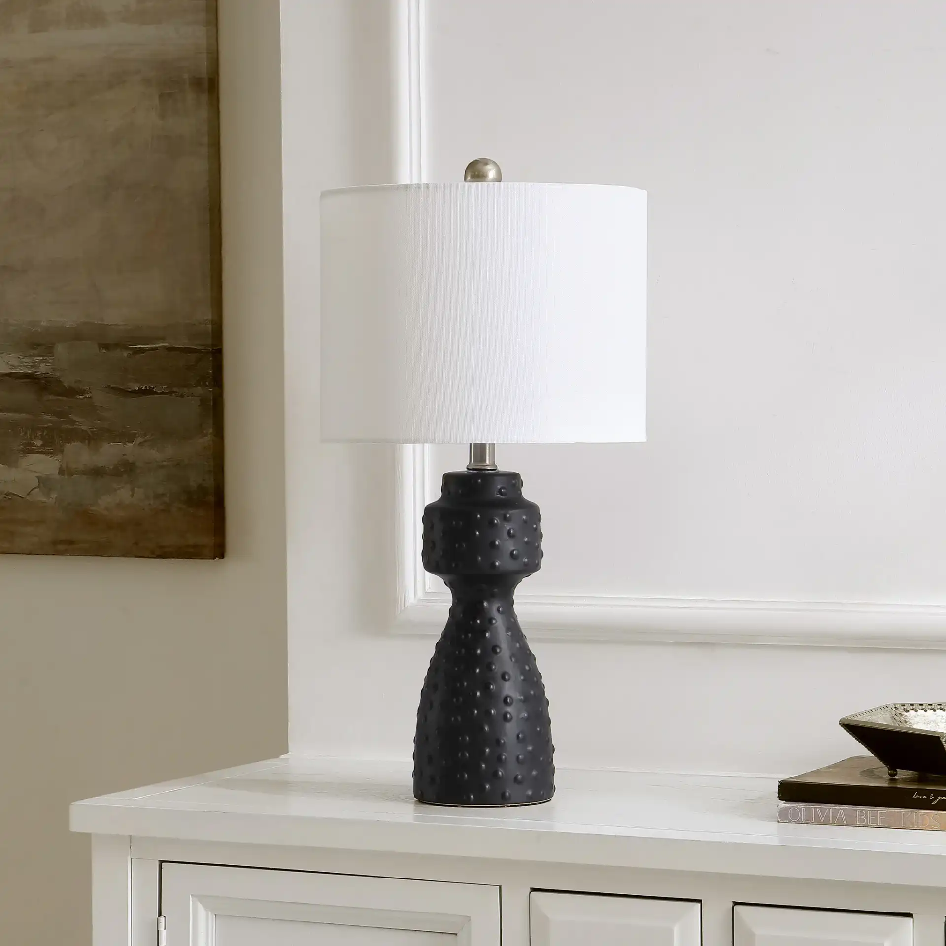 Theory Table Lamp in Black in a styled room