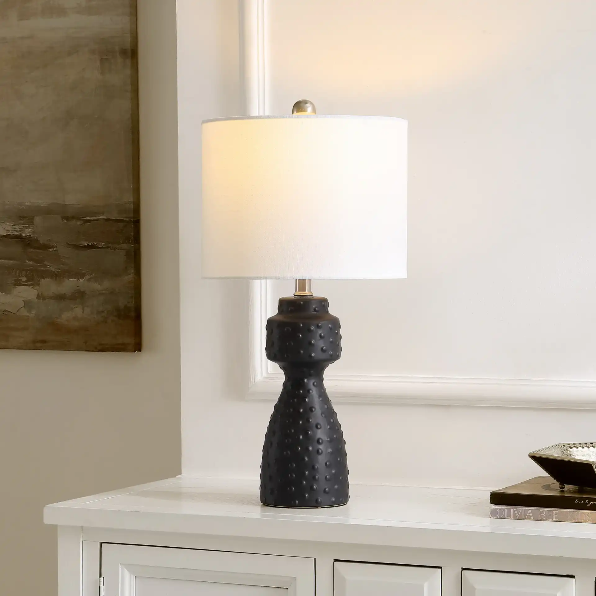 Theory Table Lamp in Black in a styled room