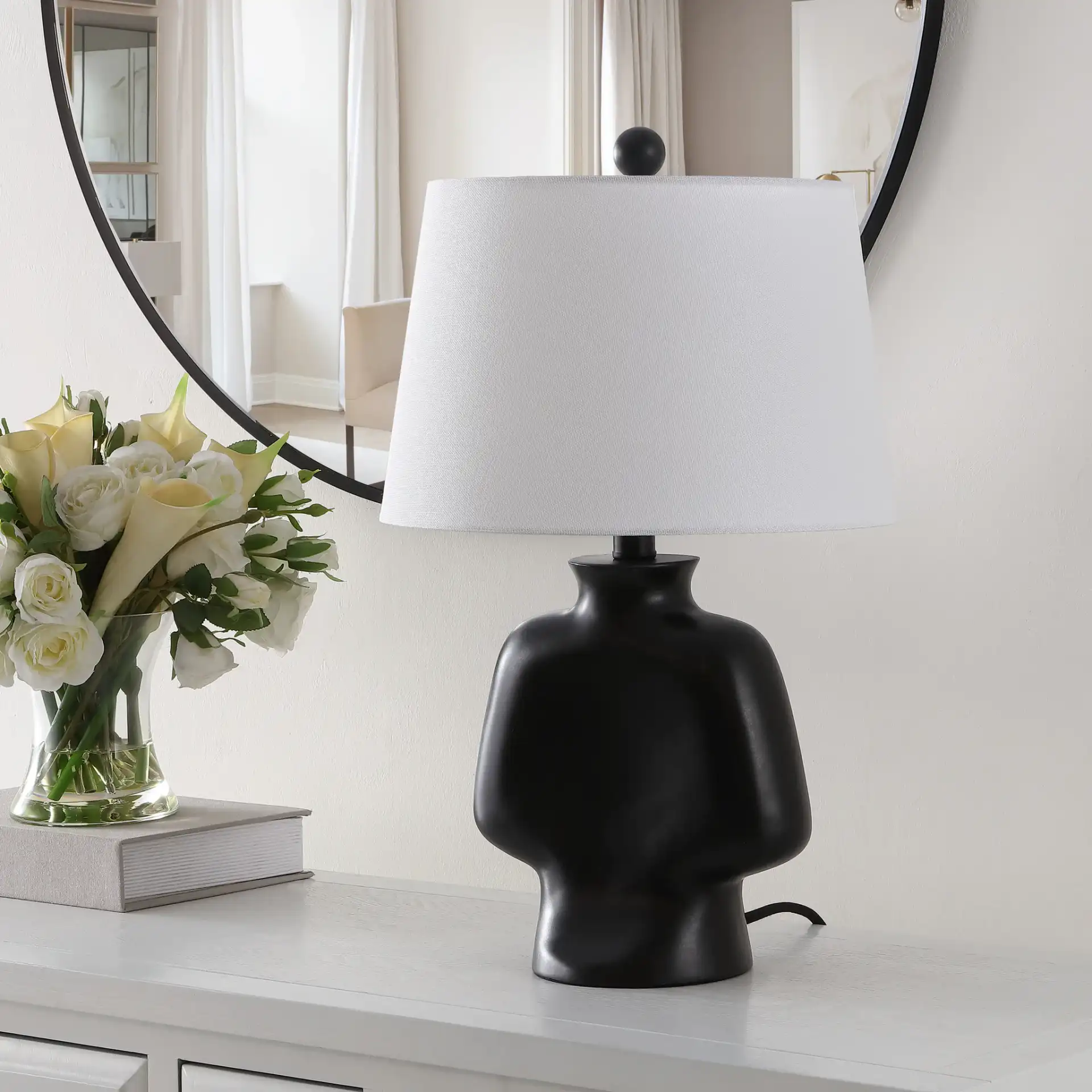 Johari Table Lamp in Black in a styled room