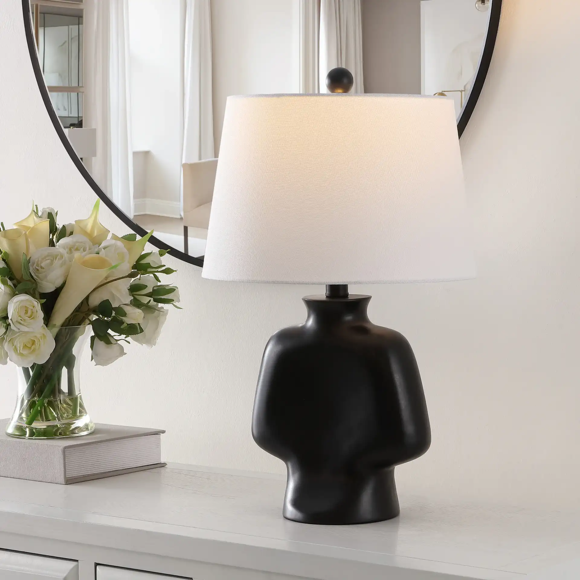 Johari Table Lamp in Black in a styled room