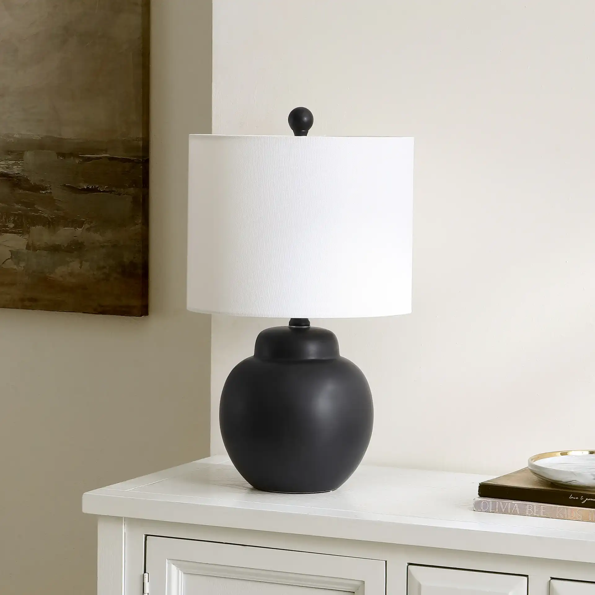 Roux Table Lamp in Black in a styled room