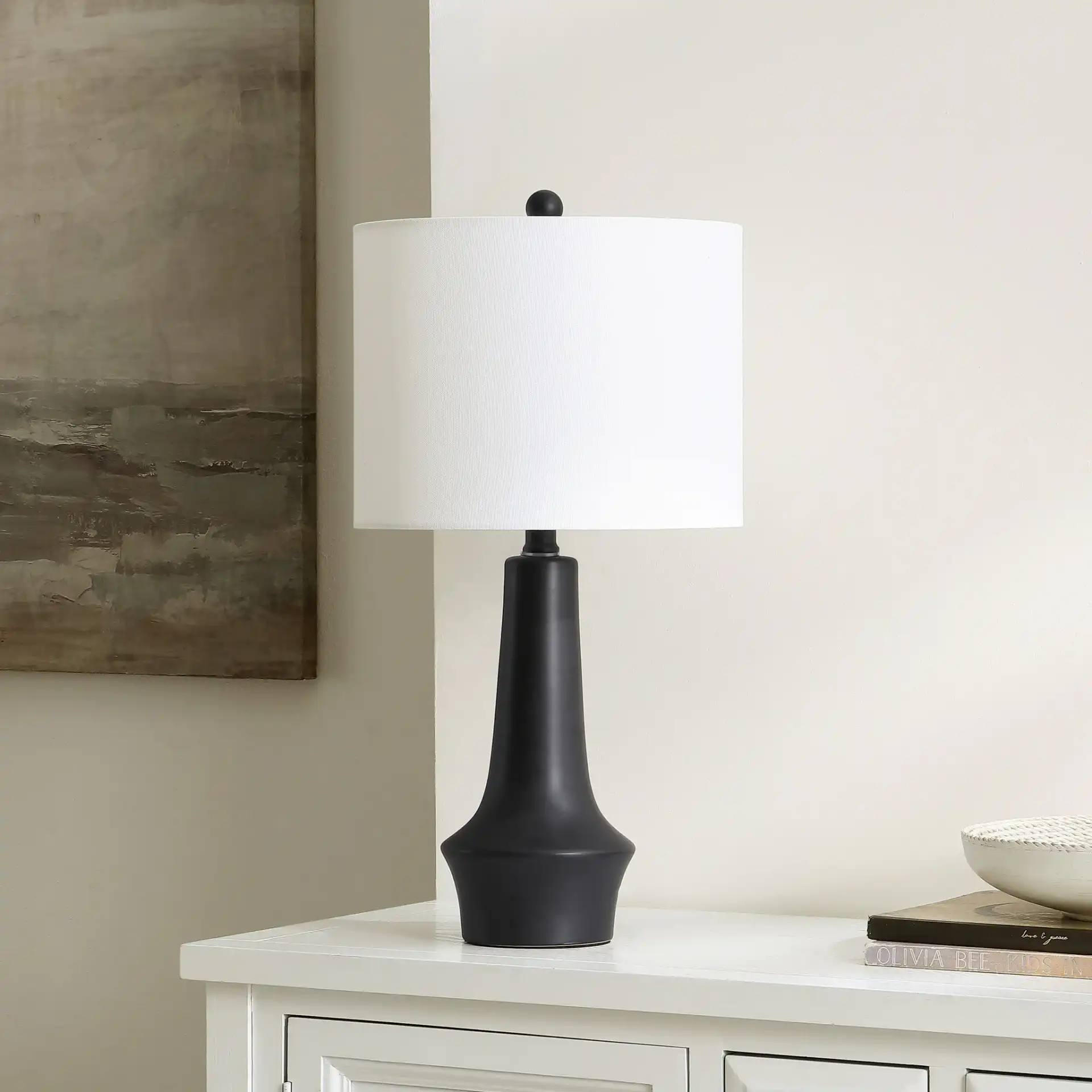 Solyn Table Lamp in Black in a styled room