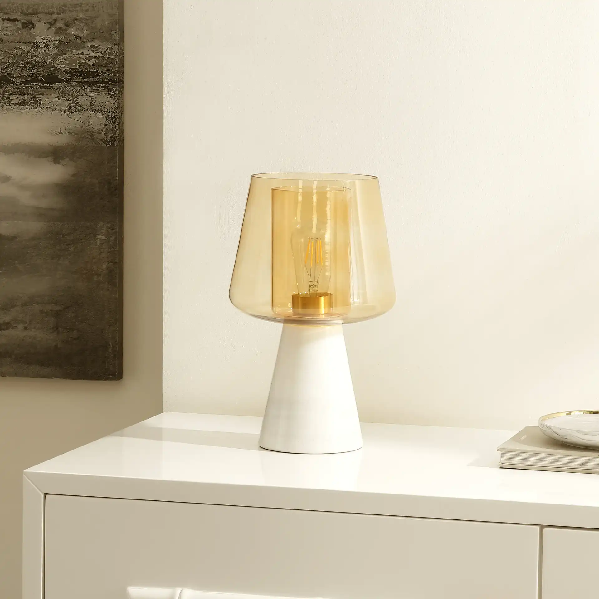 Soraya Table Lamp in Amber / White in a styled room
