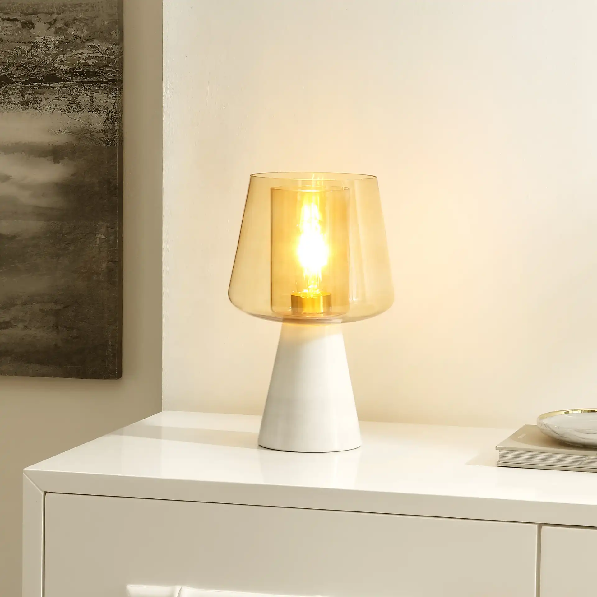 Soraya Table Lamp in Amber / White in a styled room