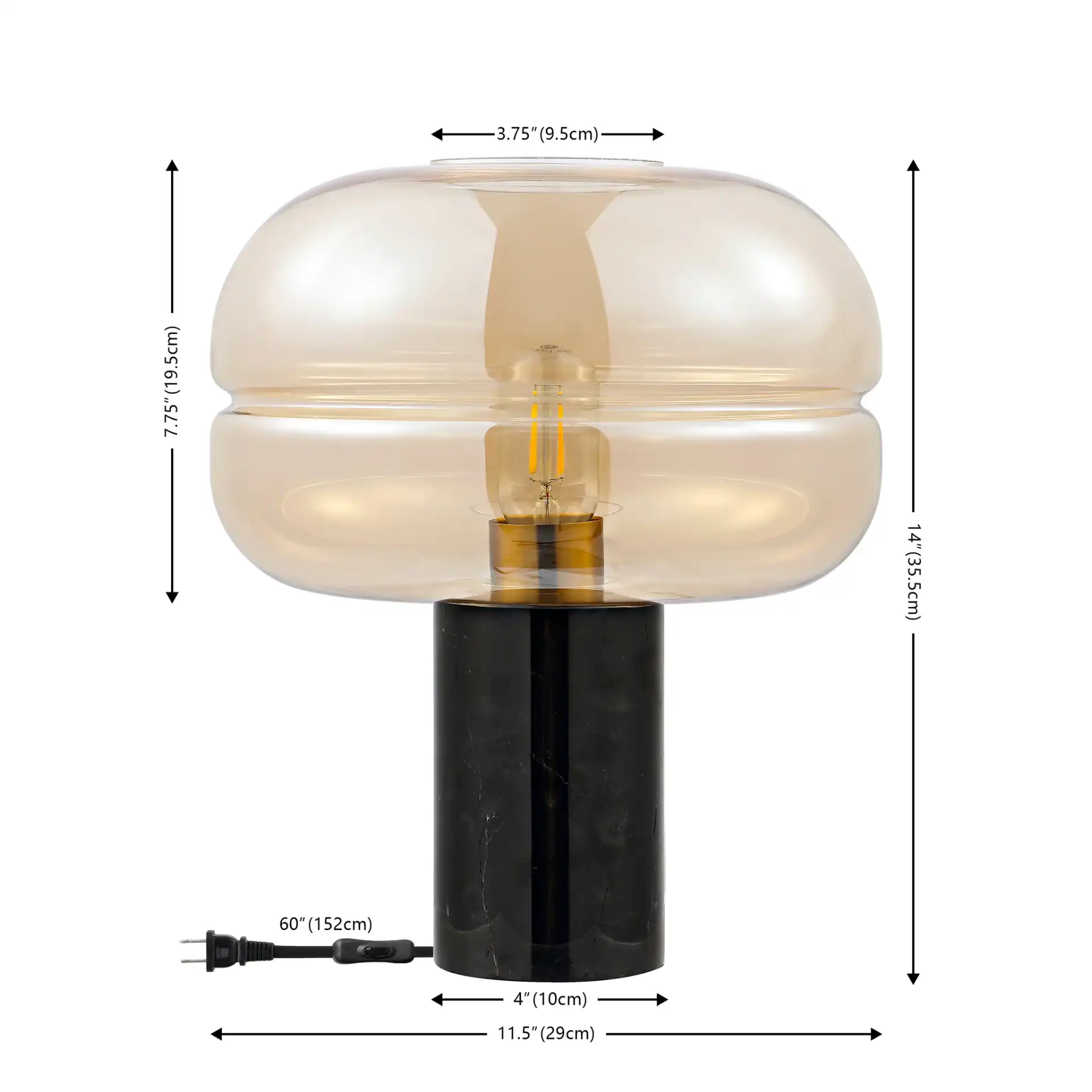 Runa Table Lamp in Amber / Black Marble, detail view