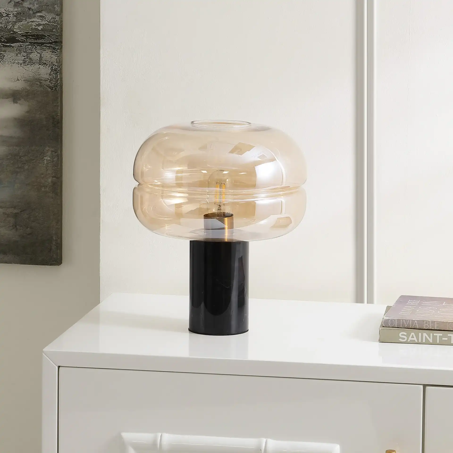 Runa Table Lamp in Amber / Black Marble in a styled room