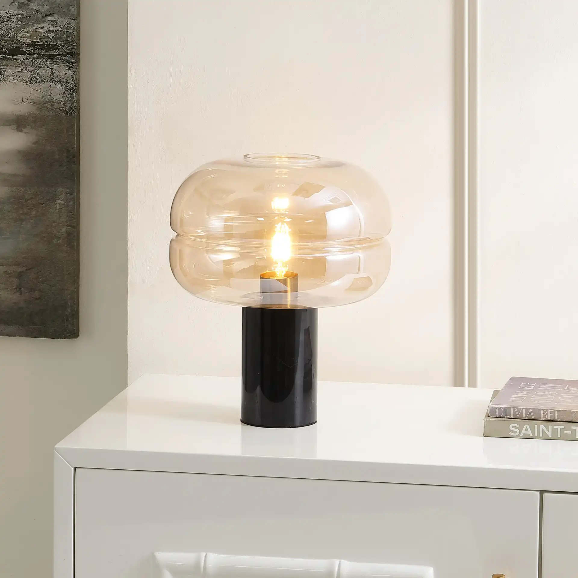 Runa Table Lamp in Amber / Black Marble in a styled room