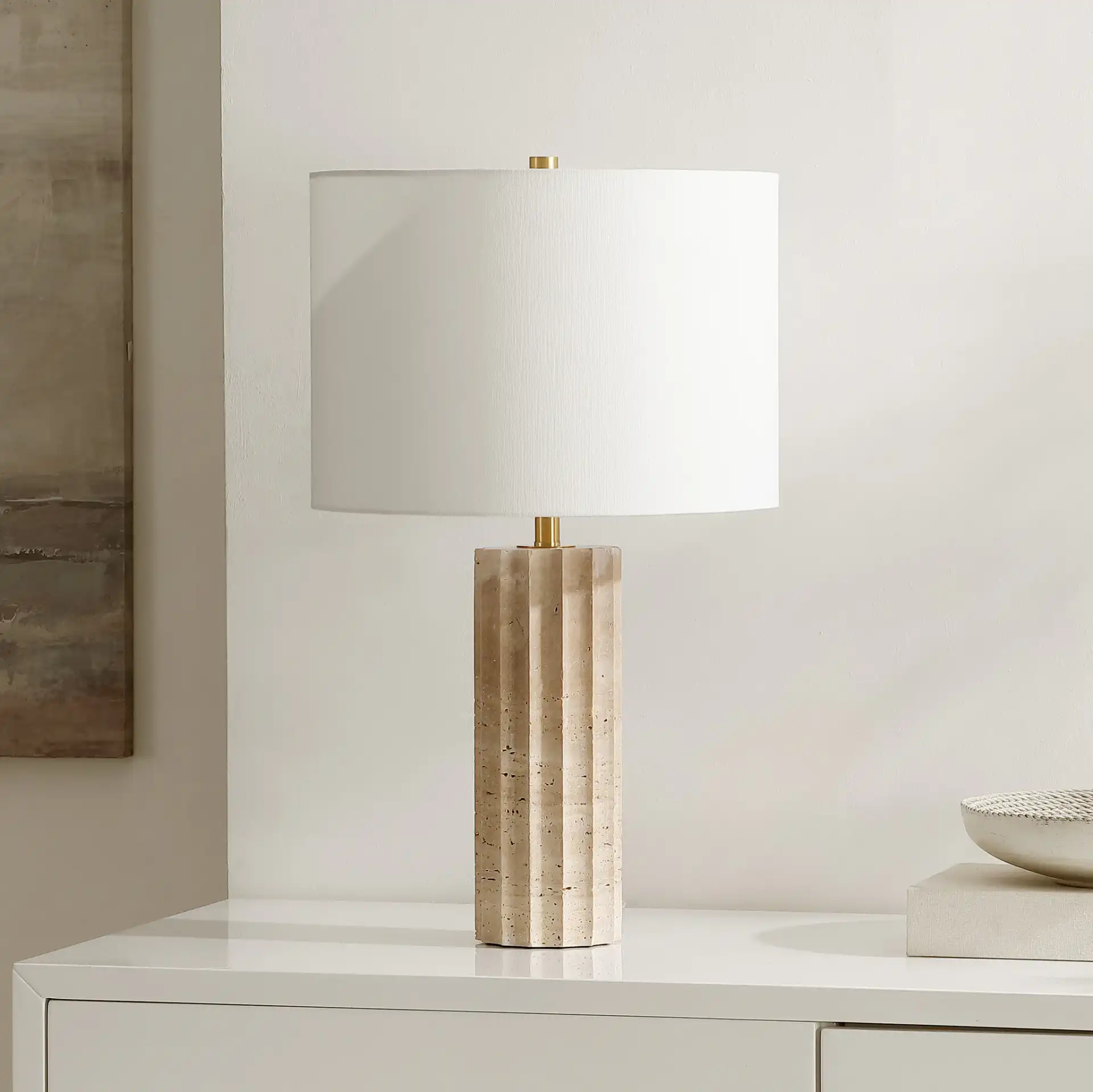 Remi Table Lamp in Beige in a styled room