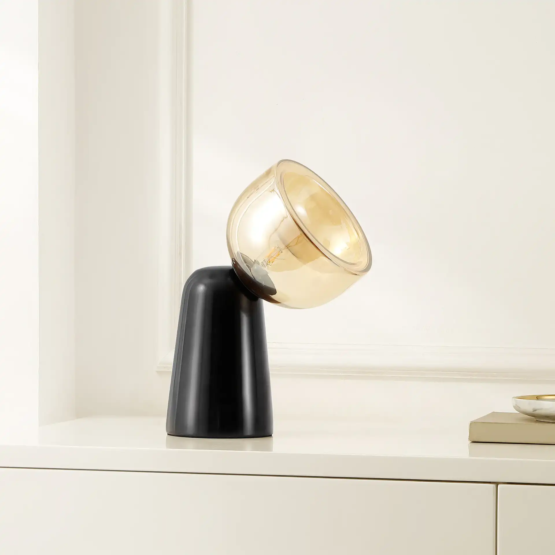 Omara Table Lamp in Amber / Black Marble in a styled room