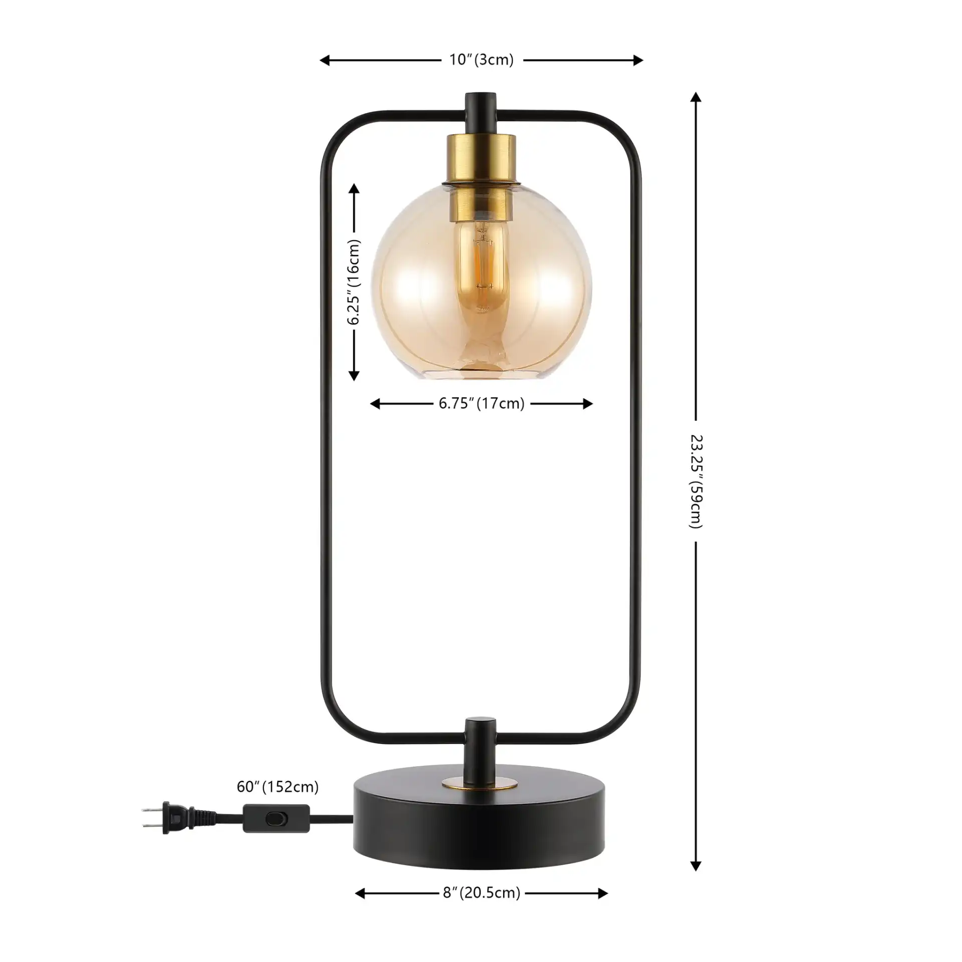 Jayson Table Lamp in Black / Amber, detail view