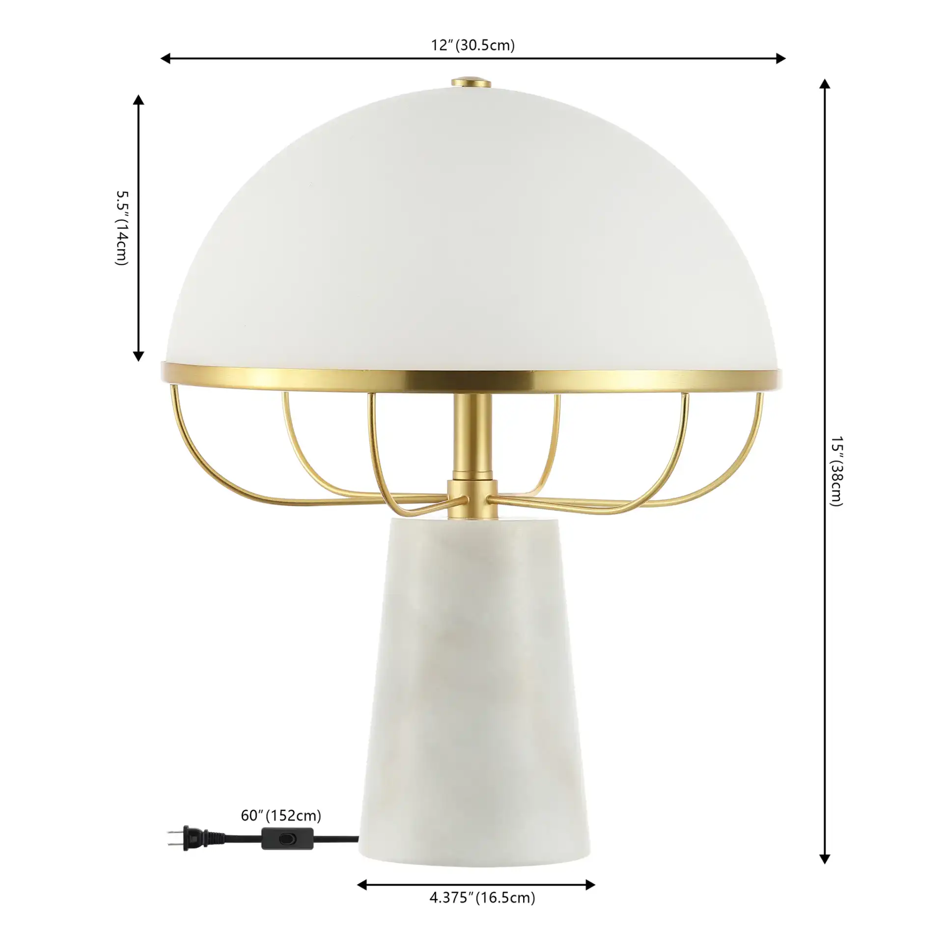 Fraser Table Lamp in White / Brass, detail view
