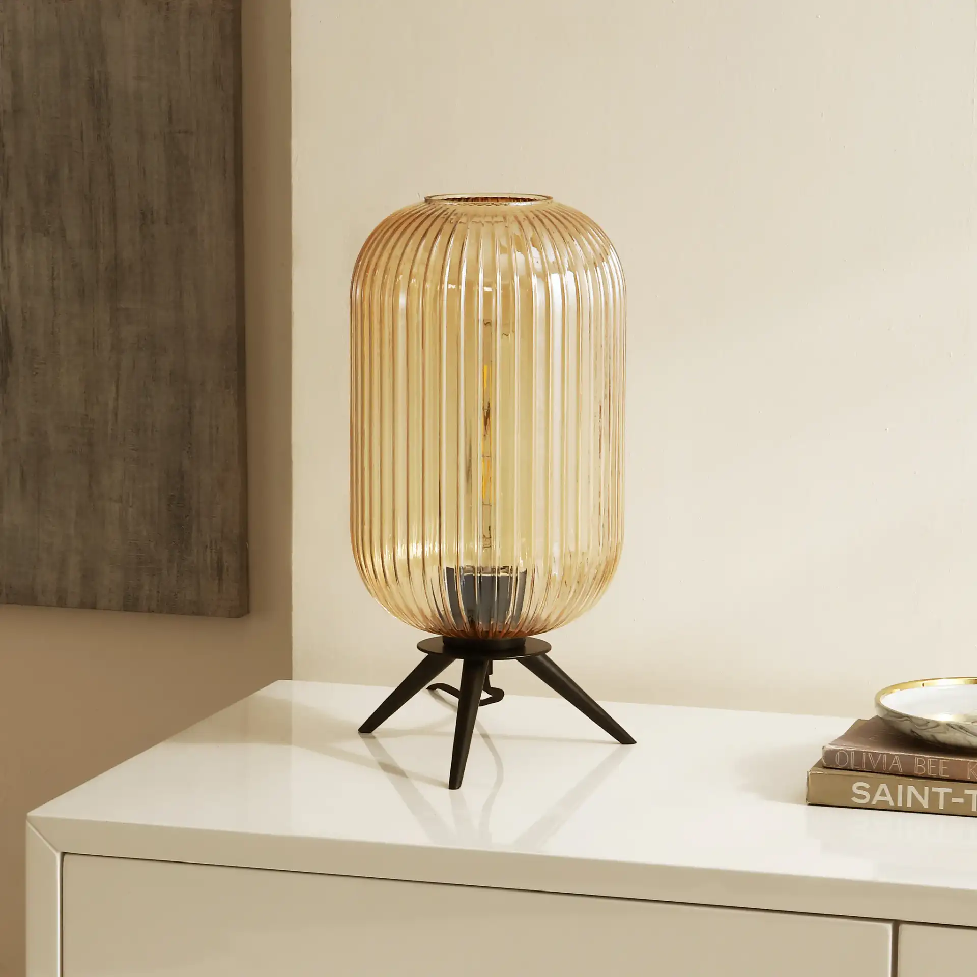 Theiss Table Lamp in Amber / Black in a styled room