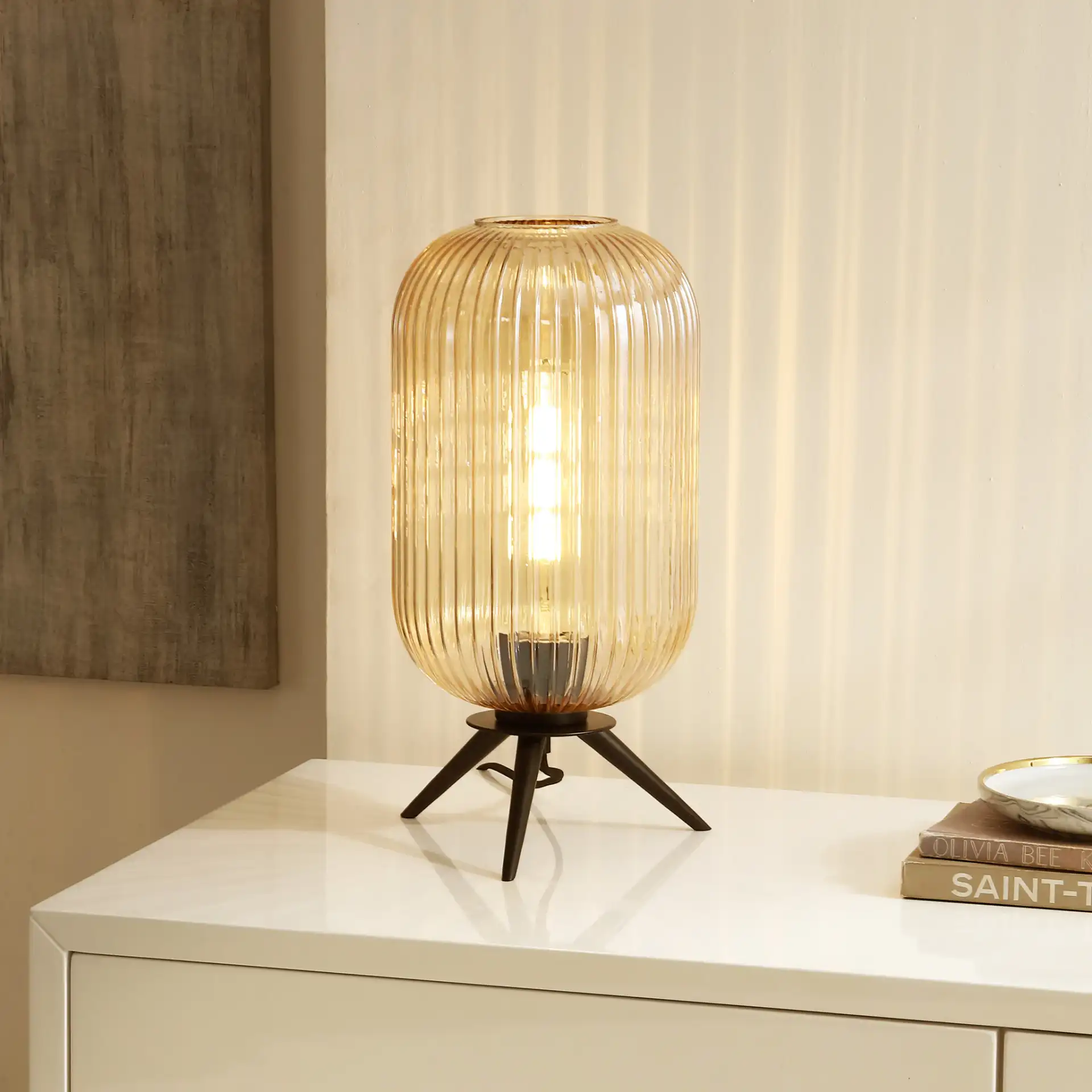 Theiss Table Lamp in Amber / Black in a styled room