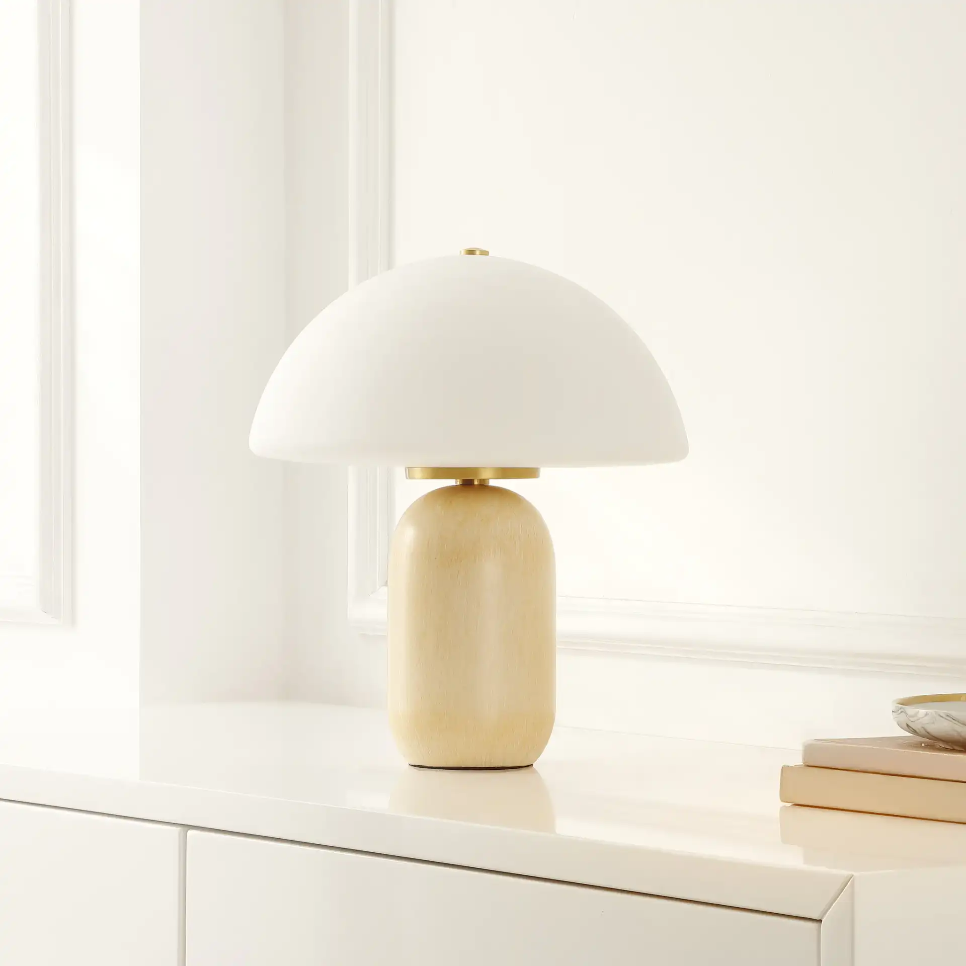 Fabio Table Lamp in Natural / Brass in a styled room