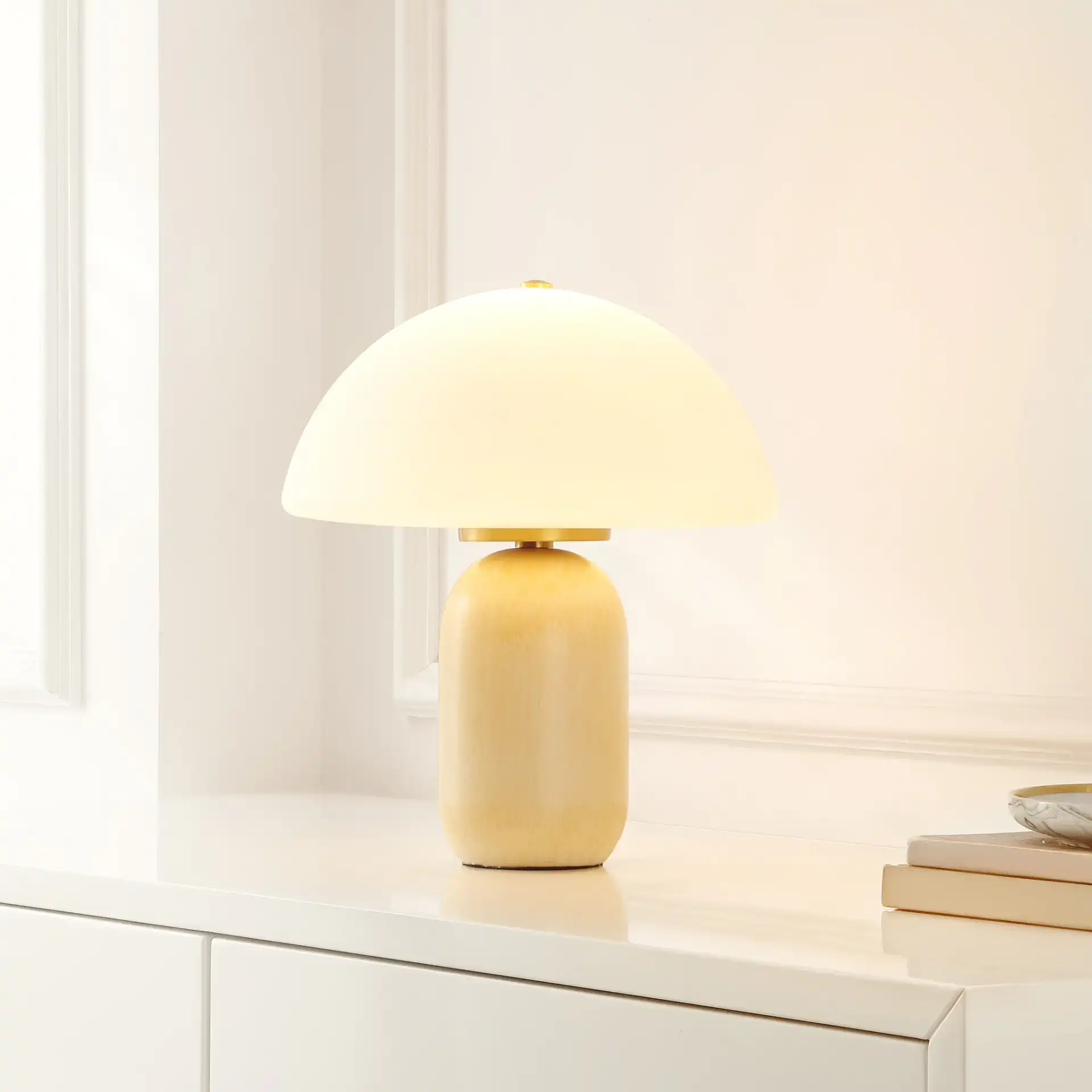 Fabio Table Lamp in Natural / Brass in a styled room