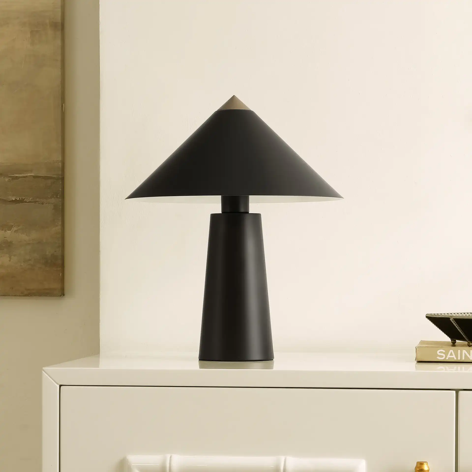 Syuna Table Lamp in Black / Gold in a styled room
