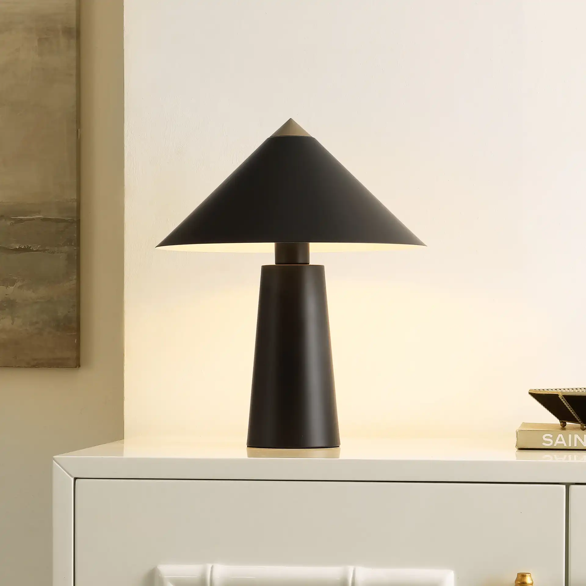 Syuna Table Lamp in Black / Gold in a styled room