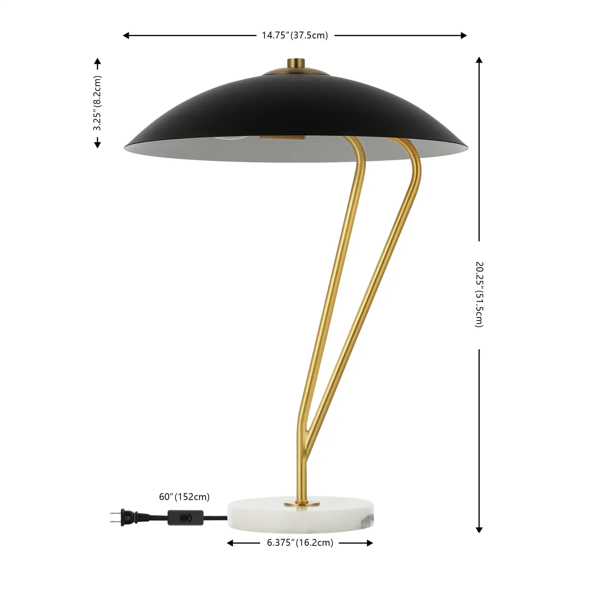 Suarez Table Lamp in Black / Brass, detail view