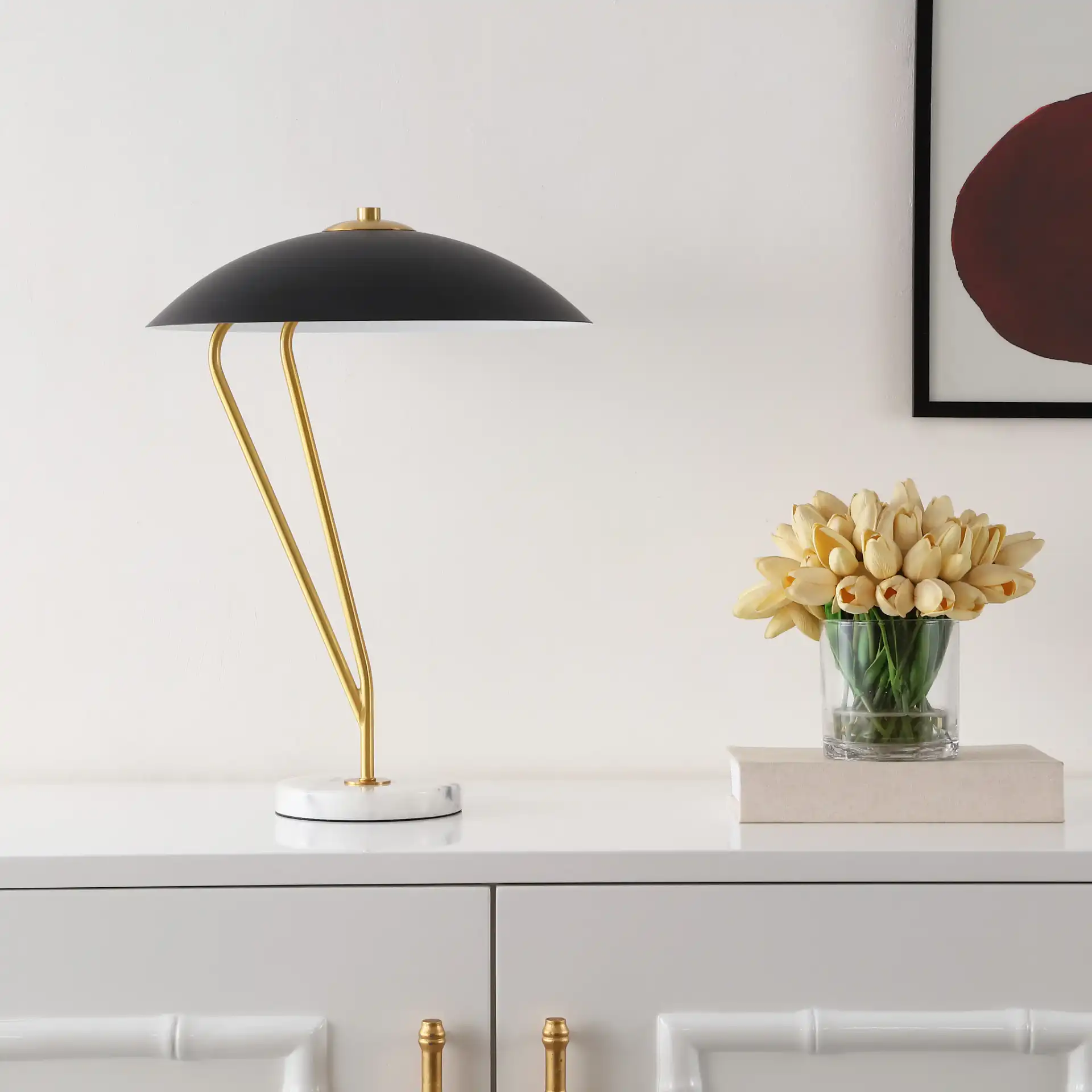 Suarez Table Lamp in Black / Brass in a styled room