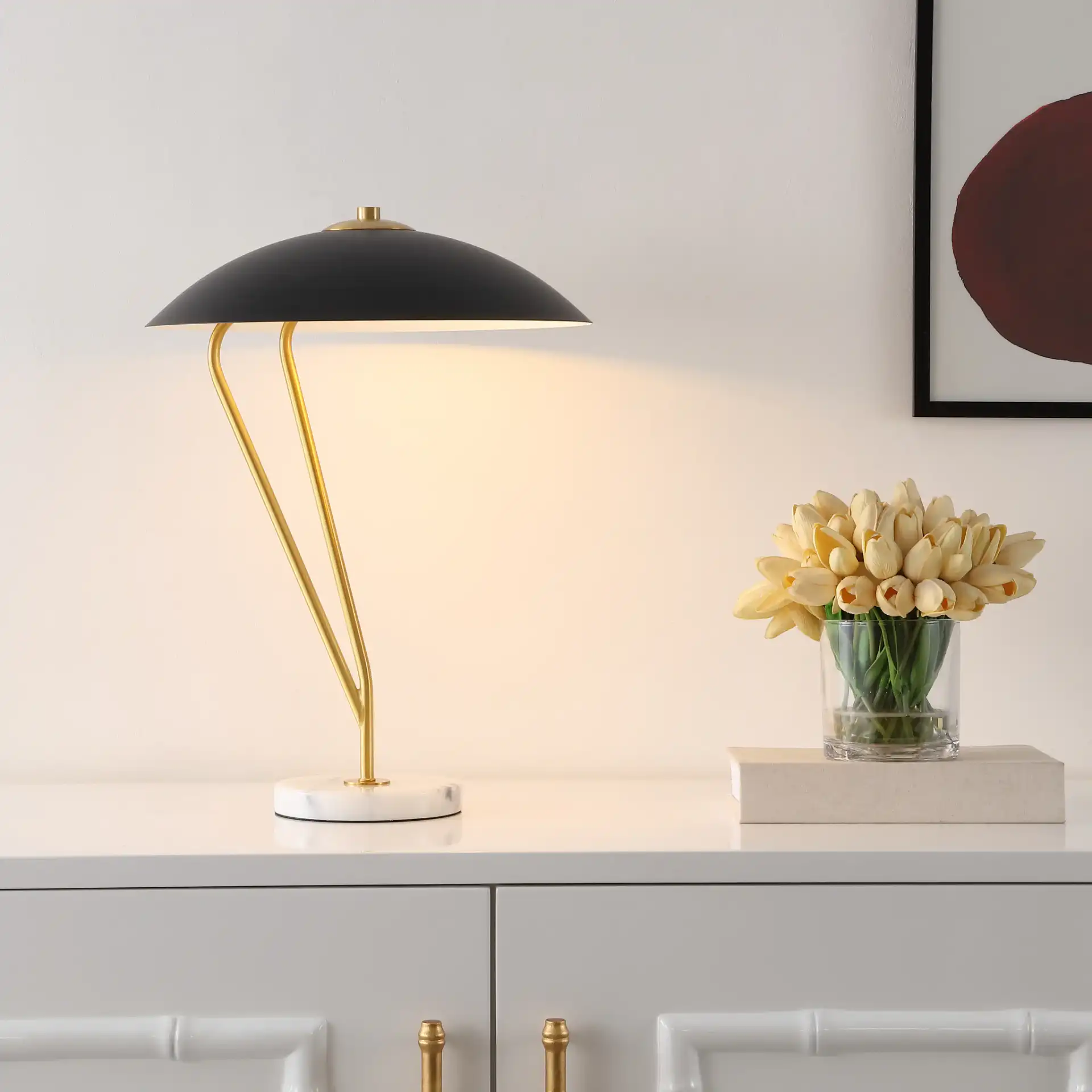 Suarez Table Lamp in Black / Brass in a styled room