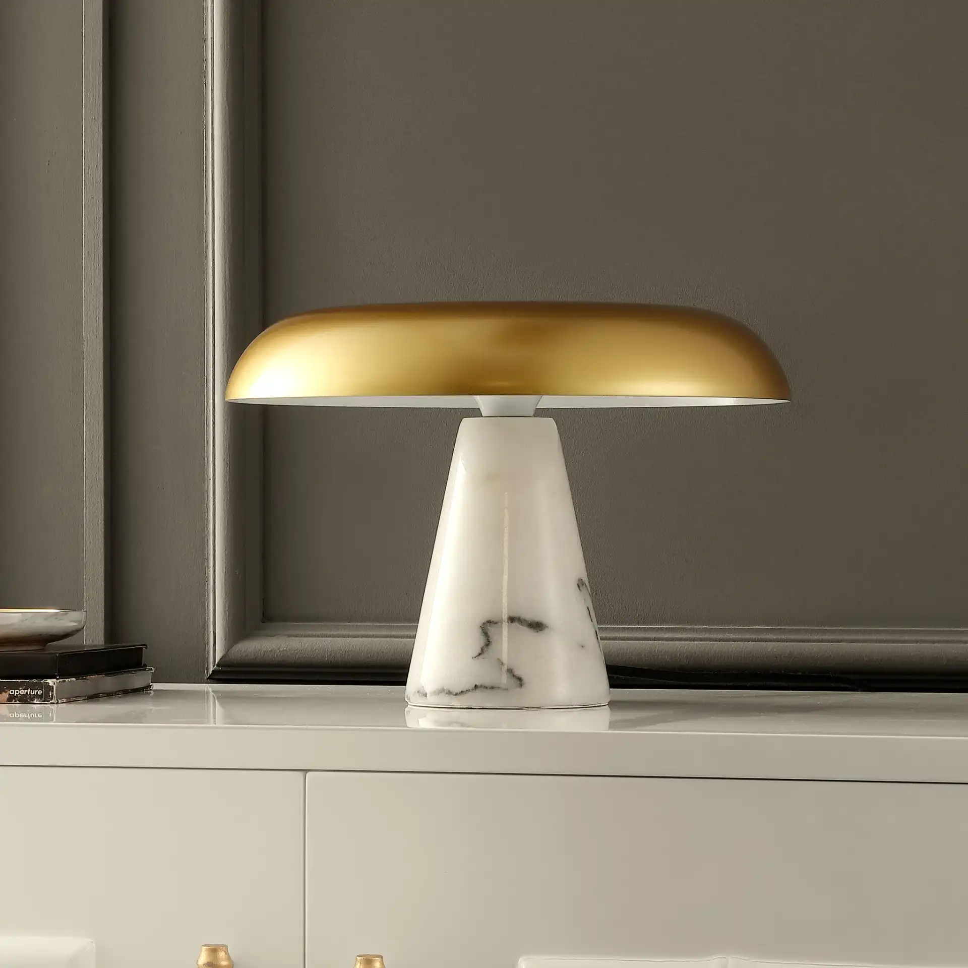 Vaughan Table Lamp in Brass / White Marble in a styled room