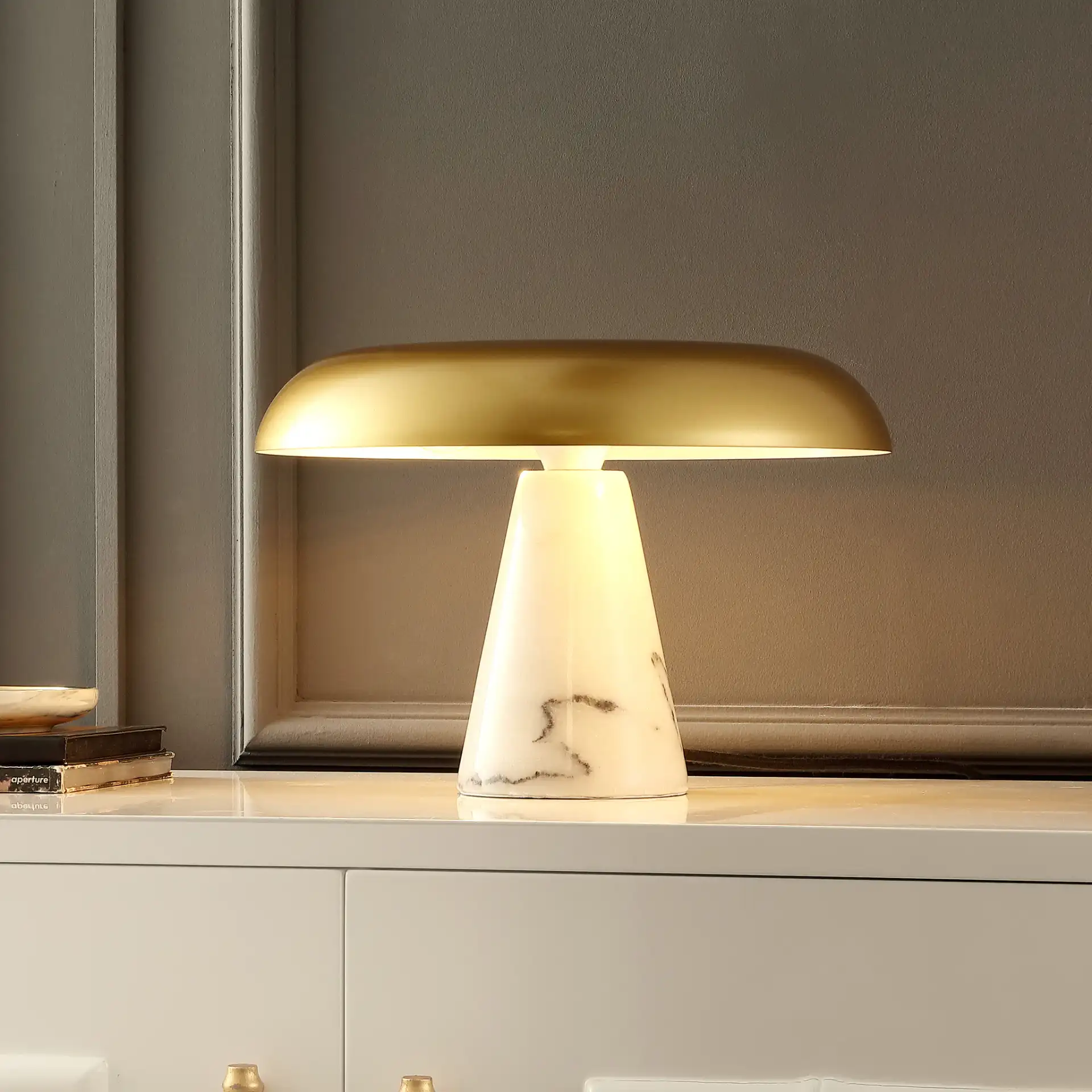 Vaughan Table Lamp in Brass / White Marble in a styled room