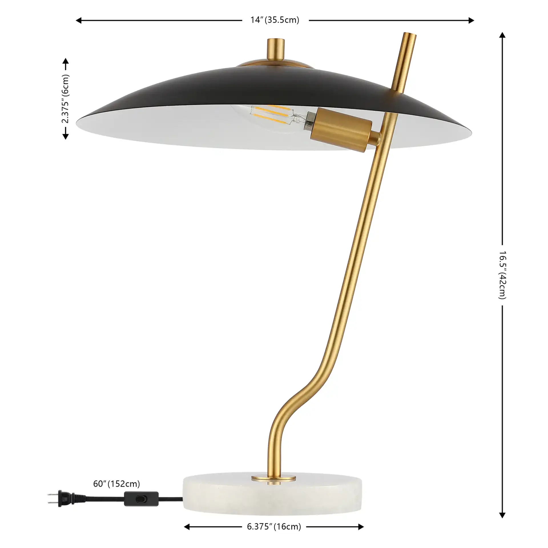 Studio Table Lamp in Black / Brass, detail view