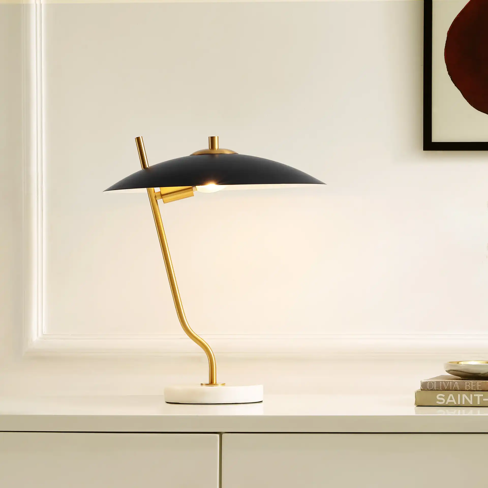 Studio Table Lamp in Black / Brass in a styled room