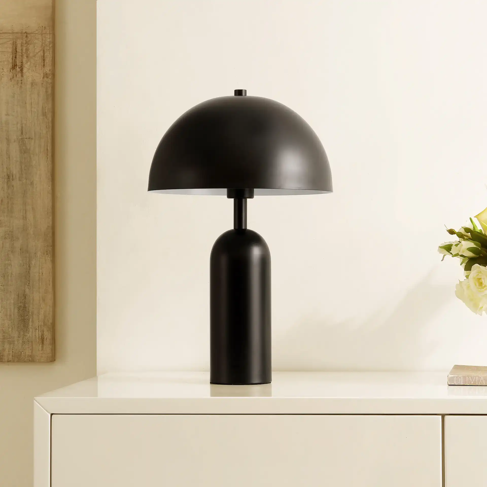 Ryler Table Lamp in Black in a styled room