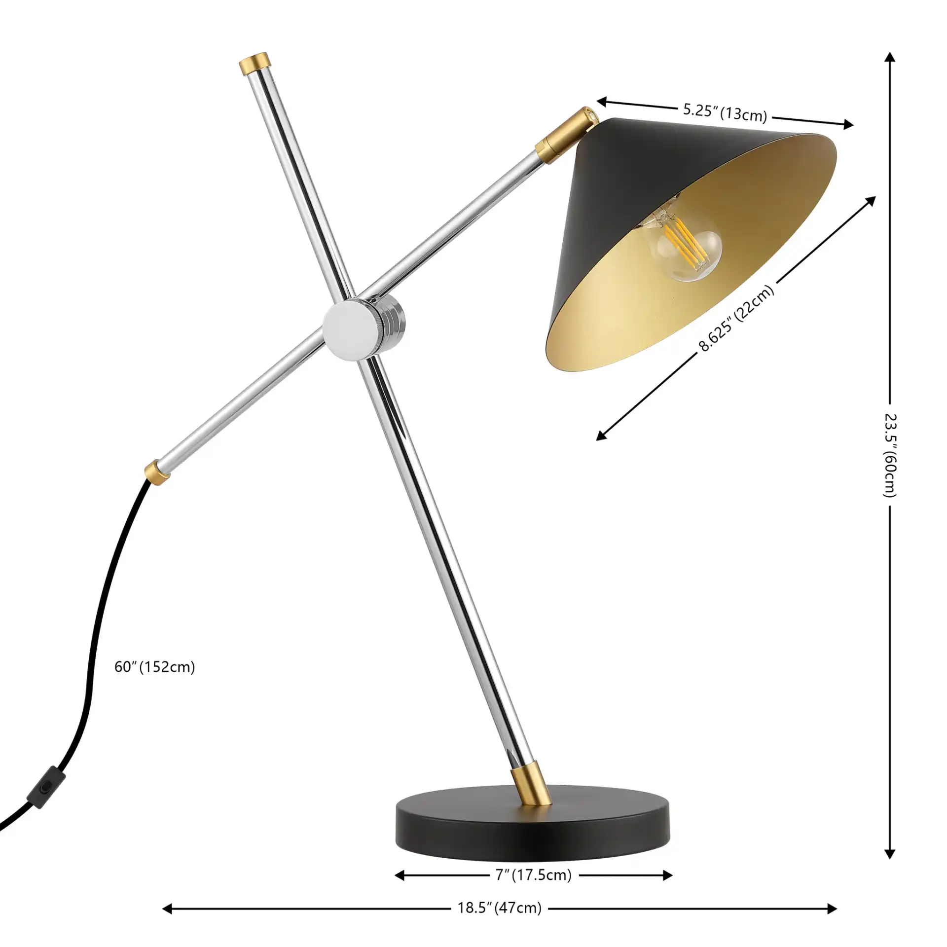 Duane Table Lamp in Chrome / Black, detail view