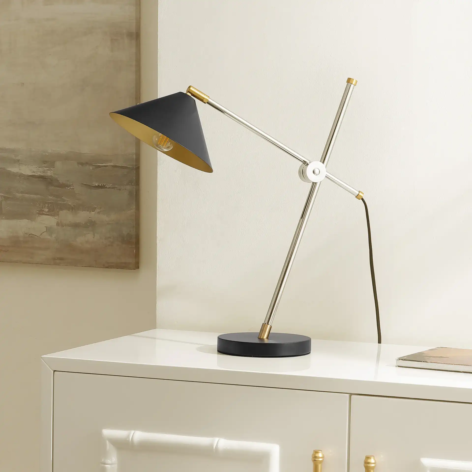 Duane Table Lamp in Chrome / Black in a styled room