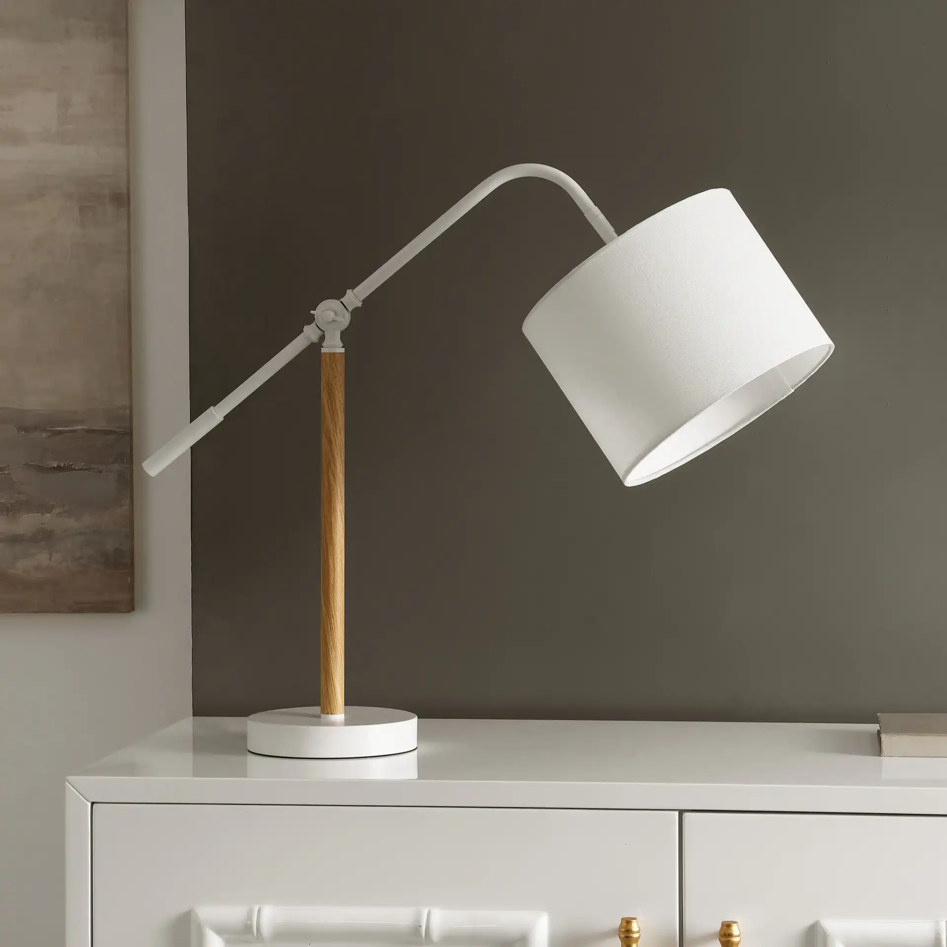 Loryn Table Lamp in White / Natural in a styled room