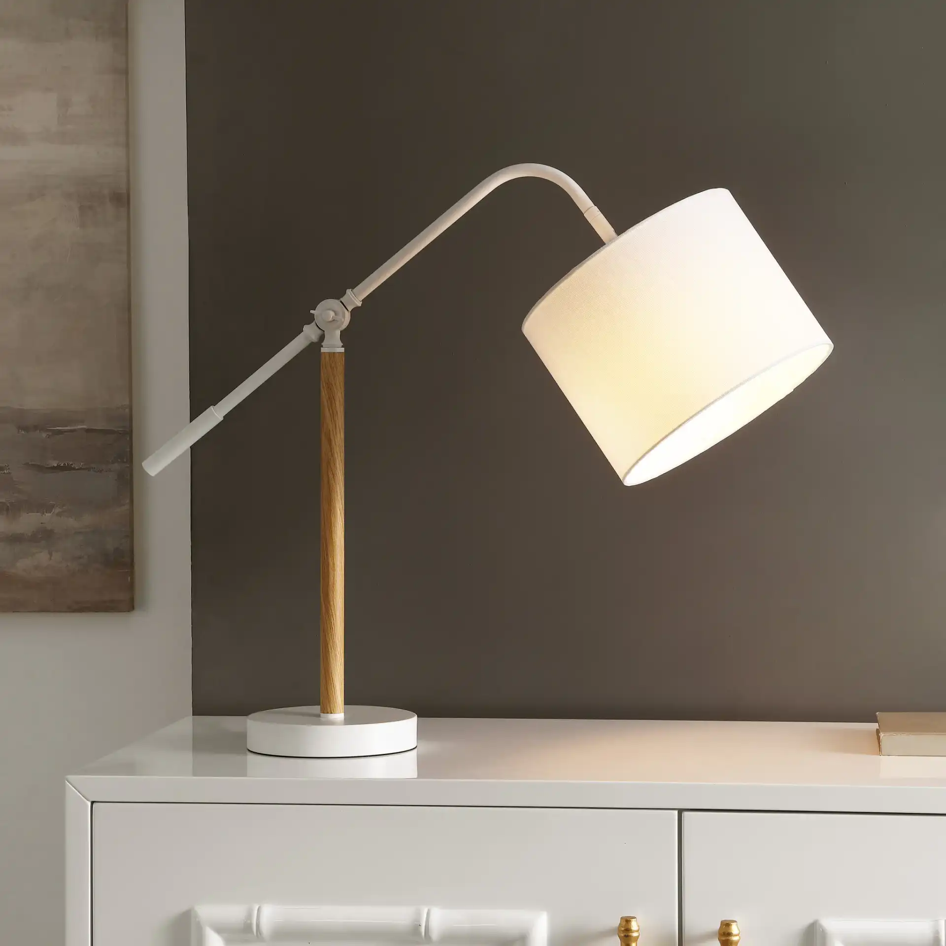 Loryn Table Lamp in White / Natural in a styled room