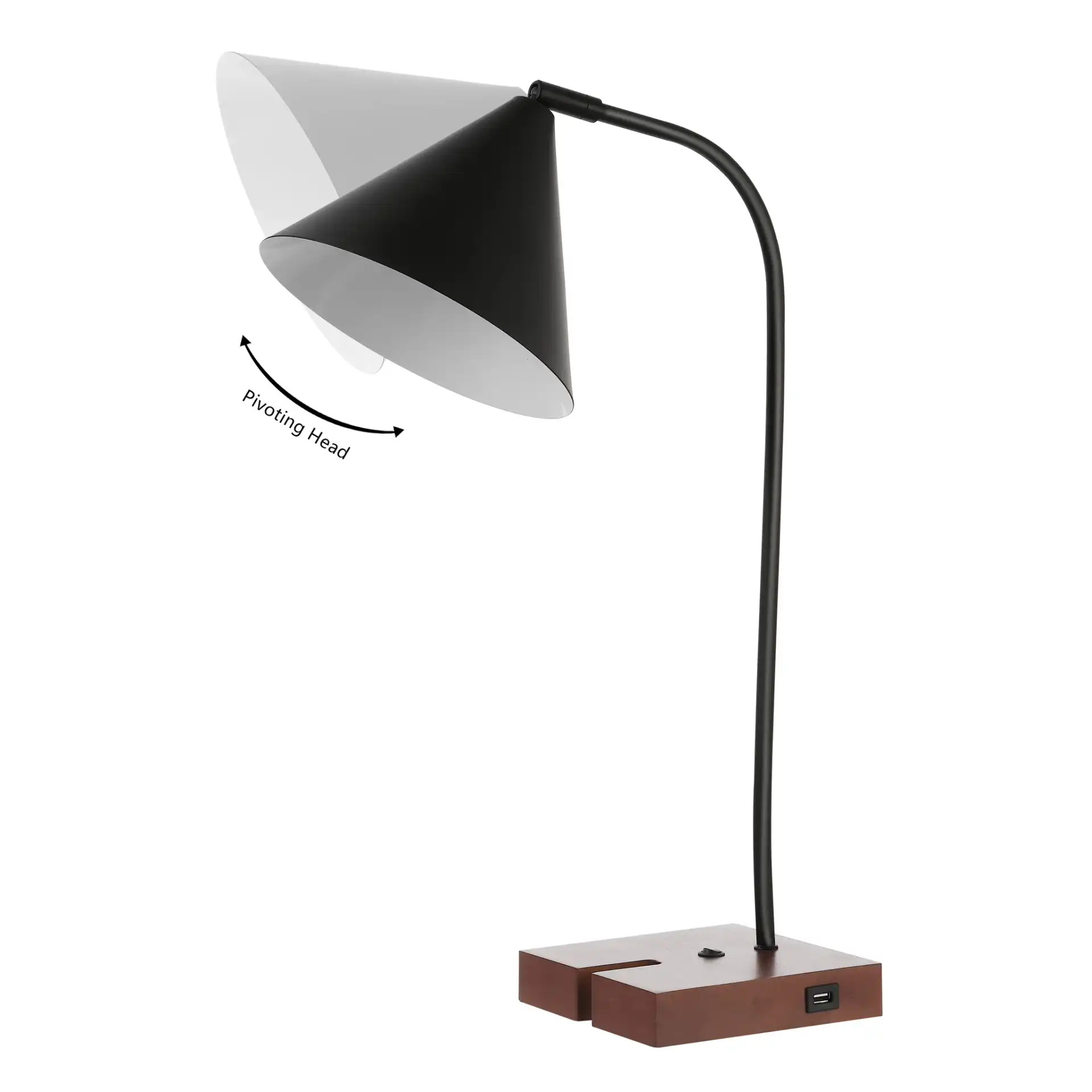 Nuka Table Lamp With Usb Port in Black / Walnut, detail view