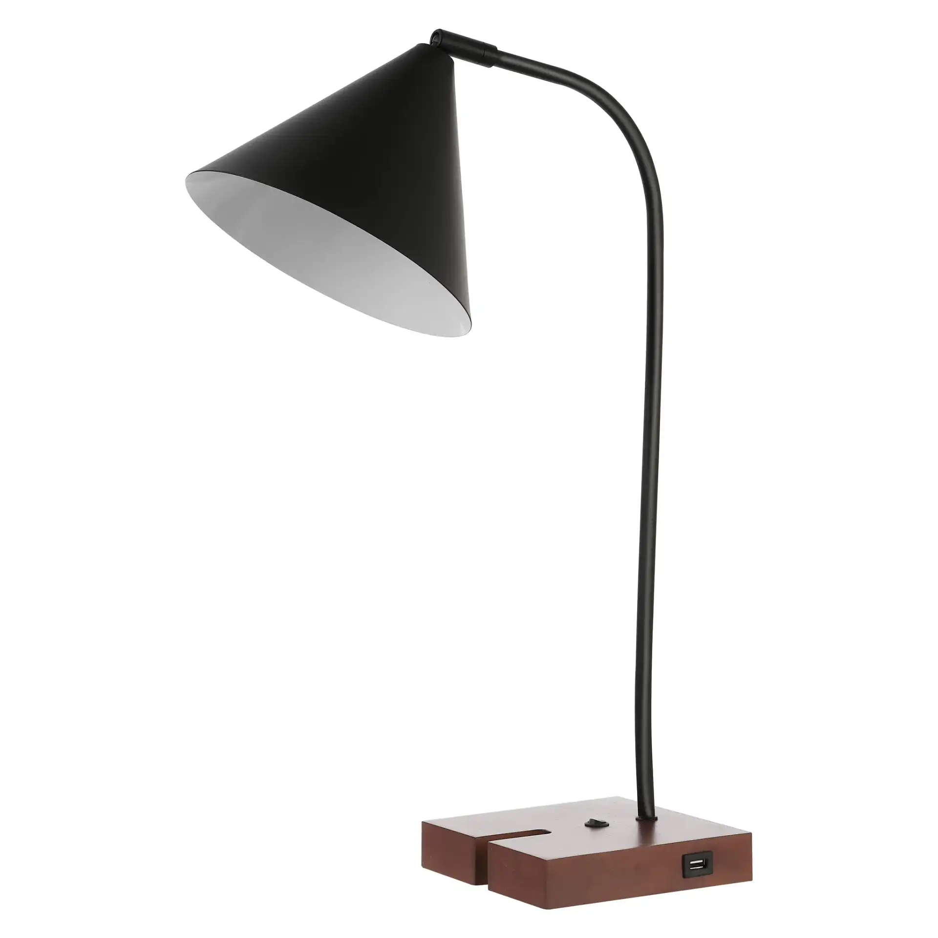 Nuka Table Lamp With Usb Port in Black / Walnut, detail view