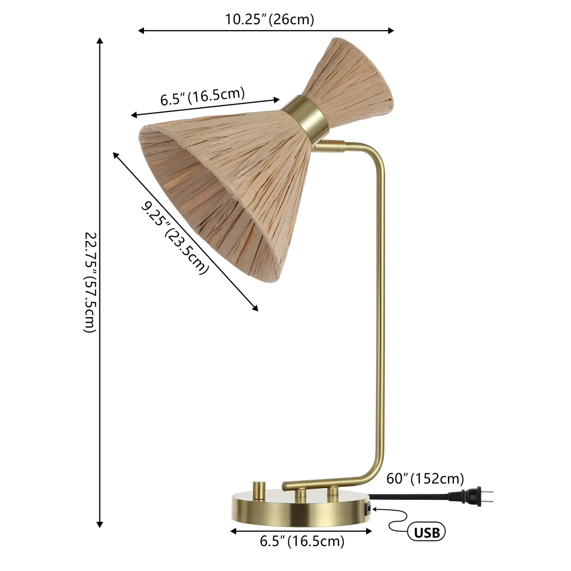 Sohma Table Lamp With Usb Port in Brass / Natural, detail view