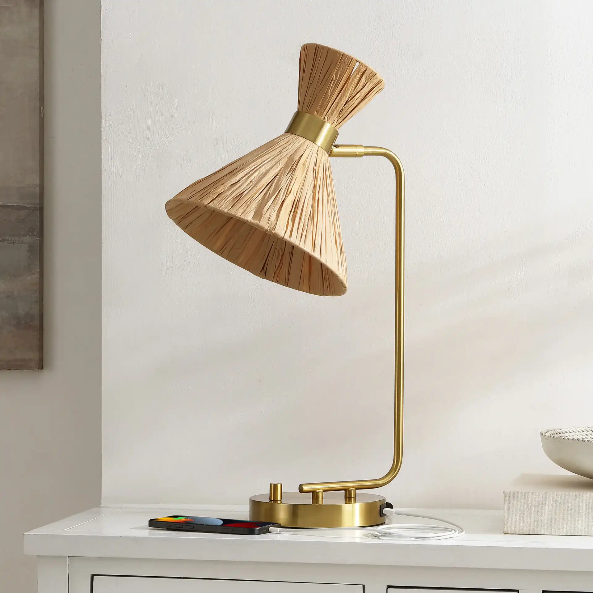 Sohma Table Lamp With Usb Port in Brass / Natural in a styled room