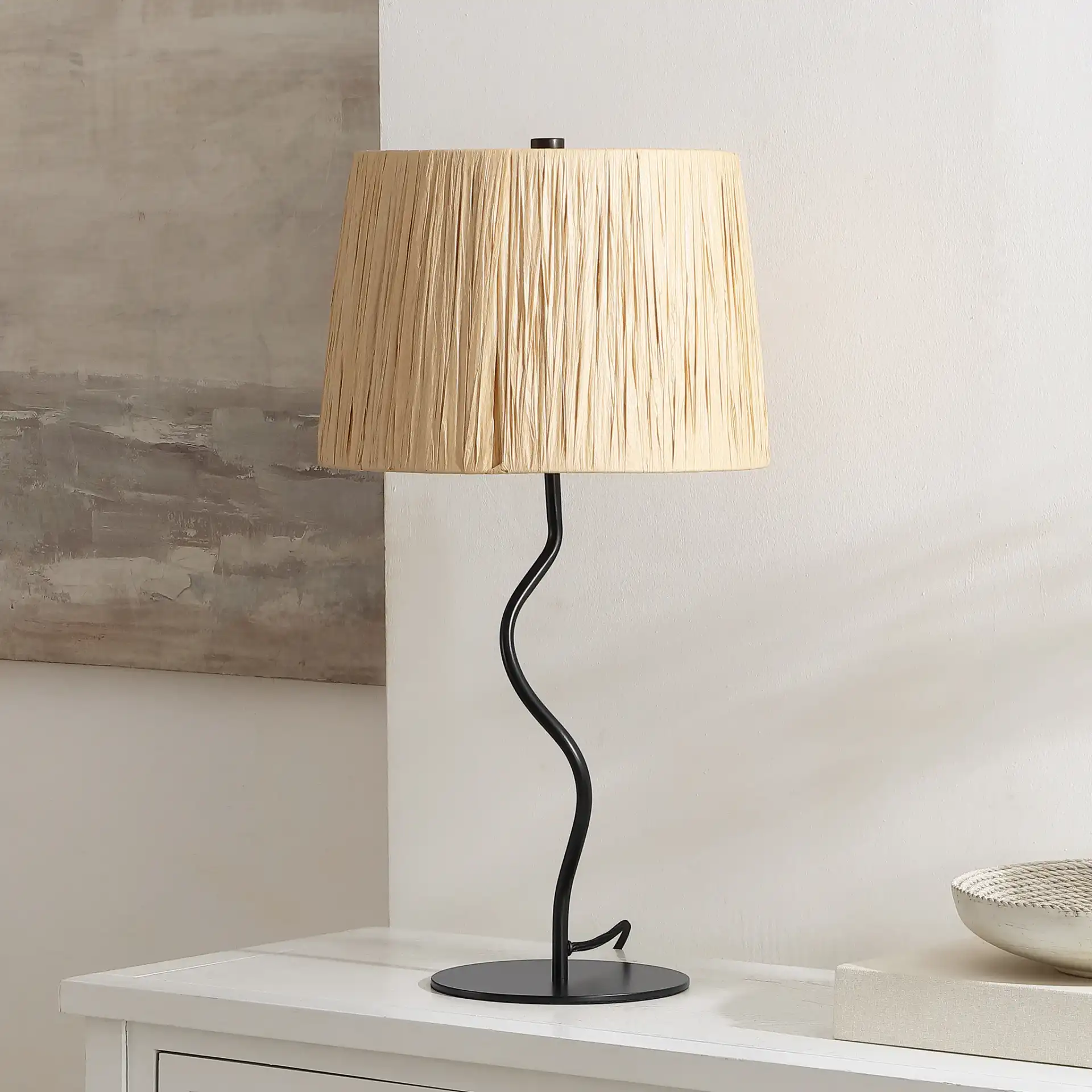Ziggi Table Lamp in Black / Natural in a styled room