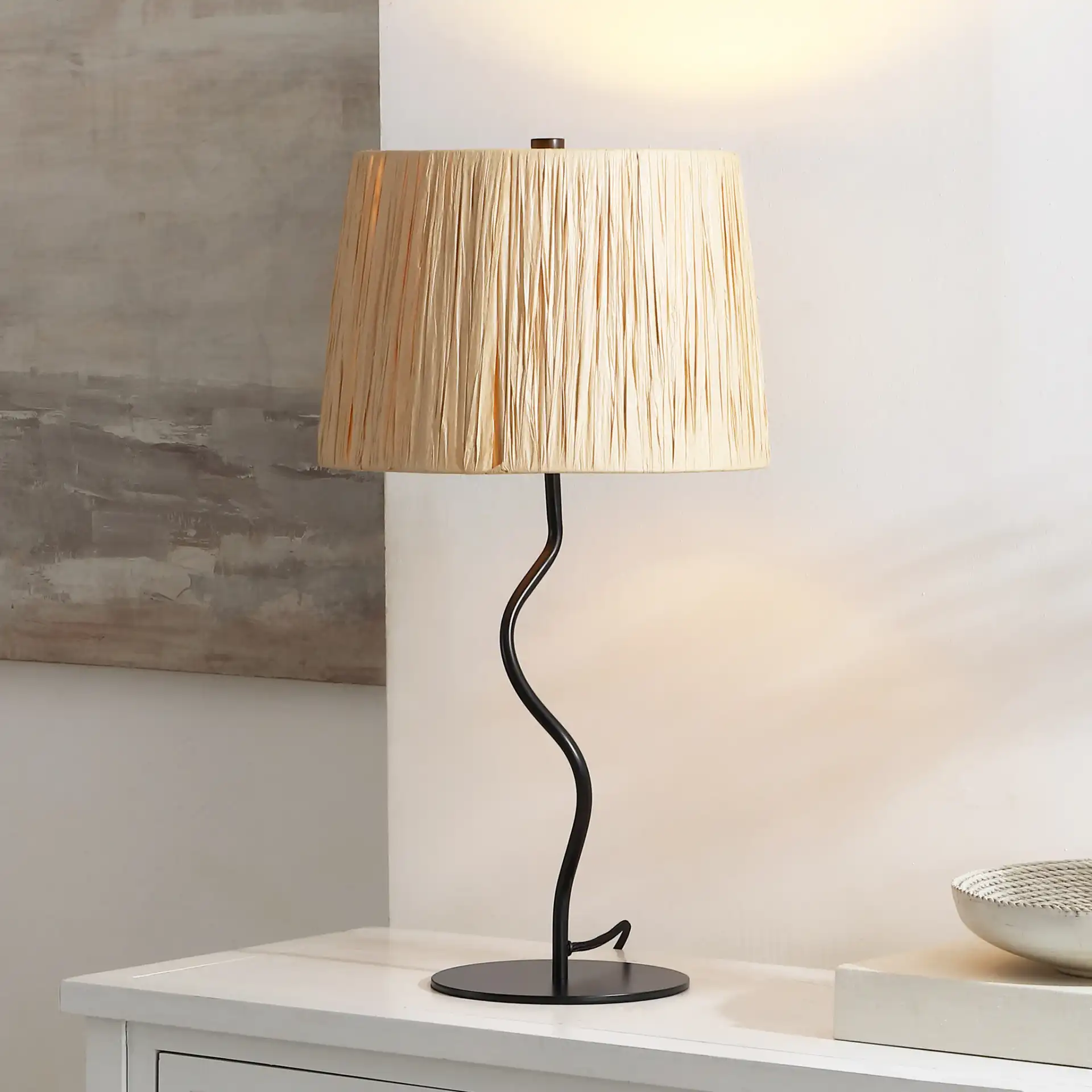 Ziggi Table Lamp in Black / Natural in a styled room