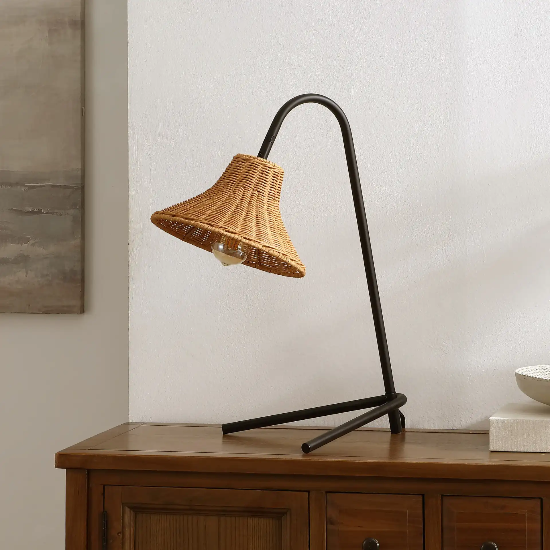 Cleo Table Lamp in Black / Natural in a styled room