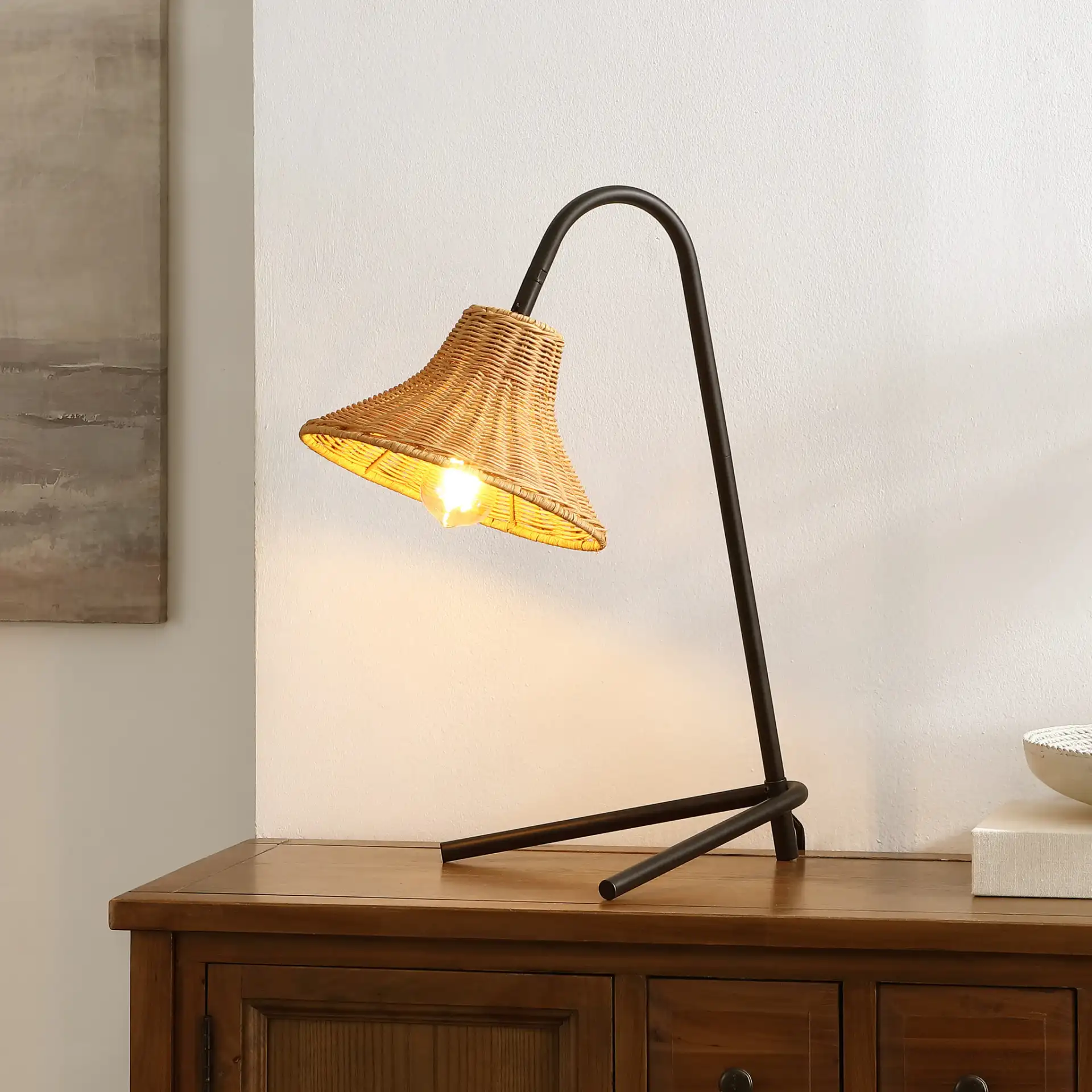 Cleo Table Lamp in Black / Natural in a styled room