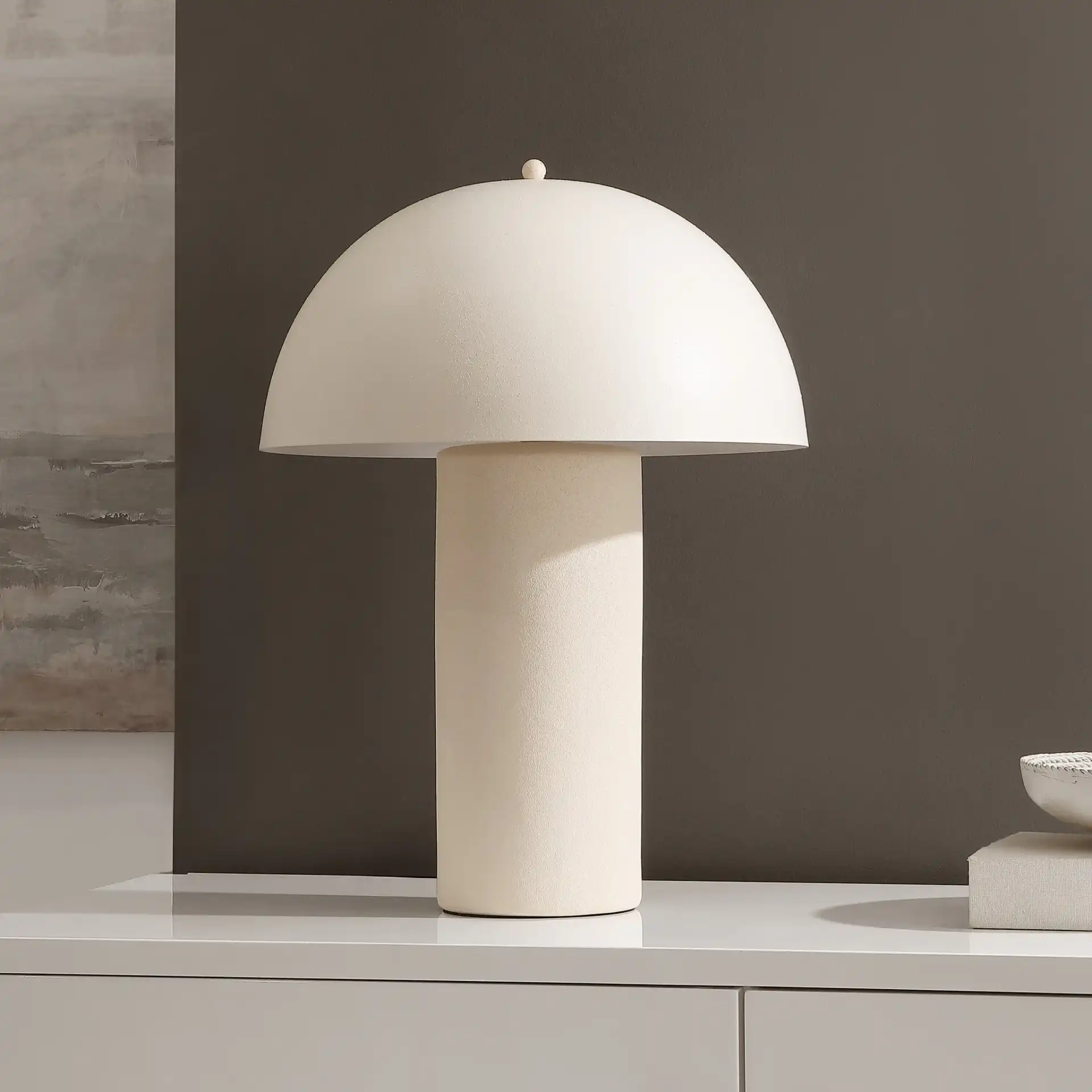 Masson Table Lamp in Sand in a styled room
