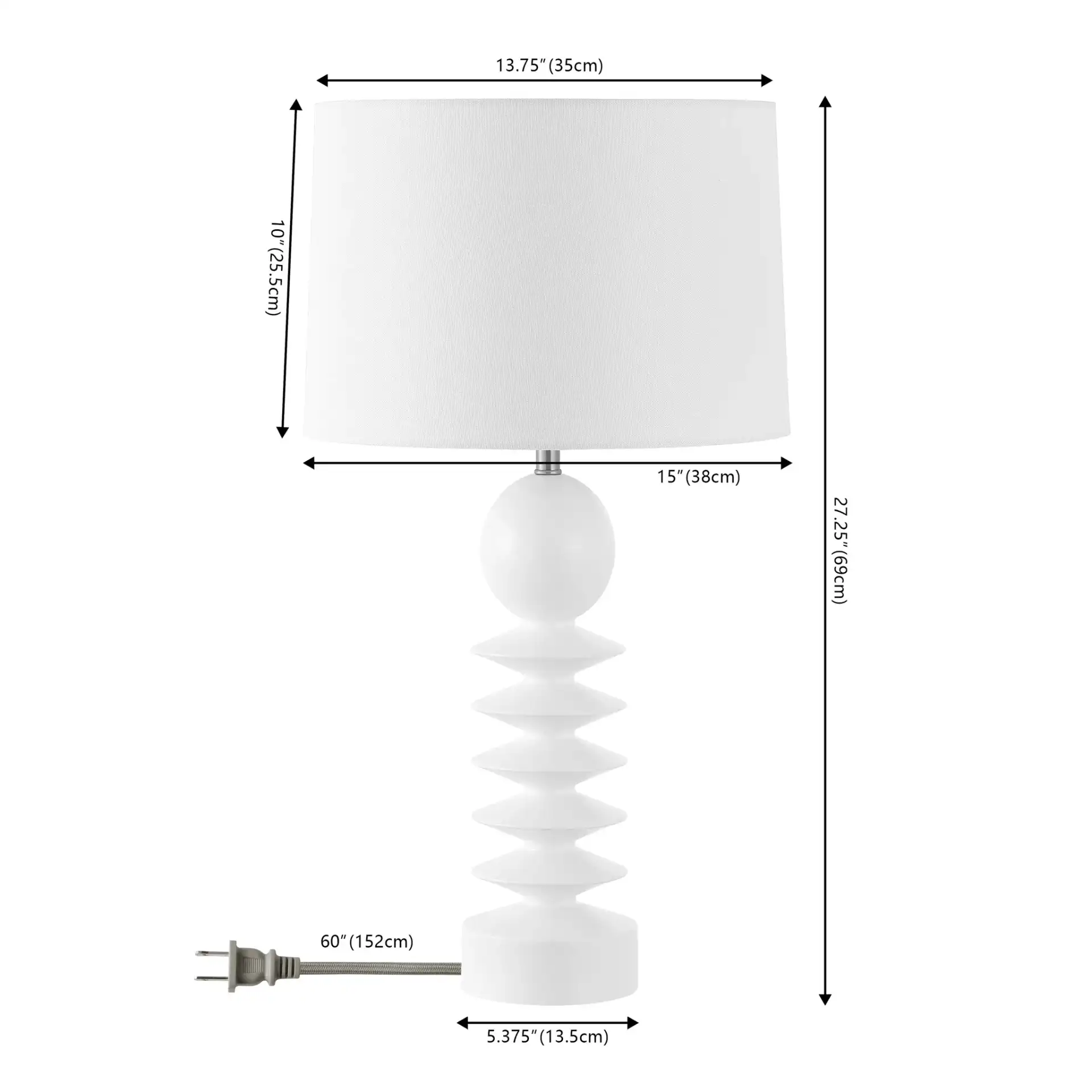 Loza Table Lamp in White Washed, detail view