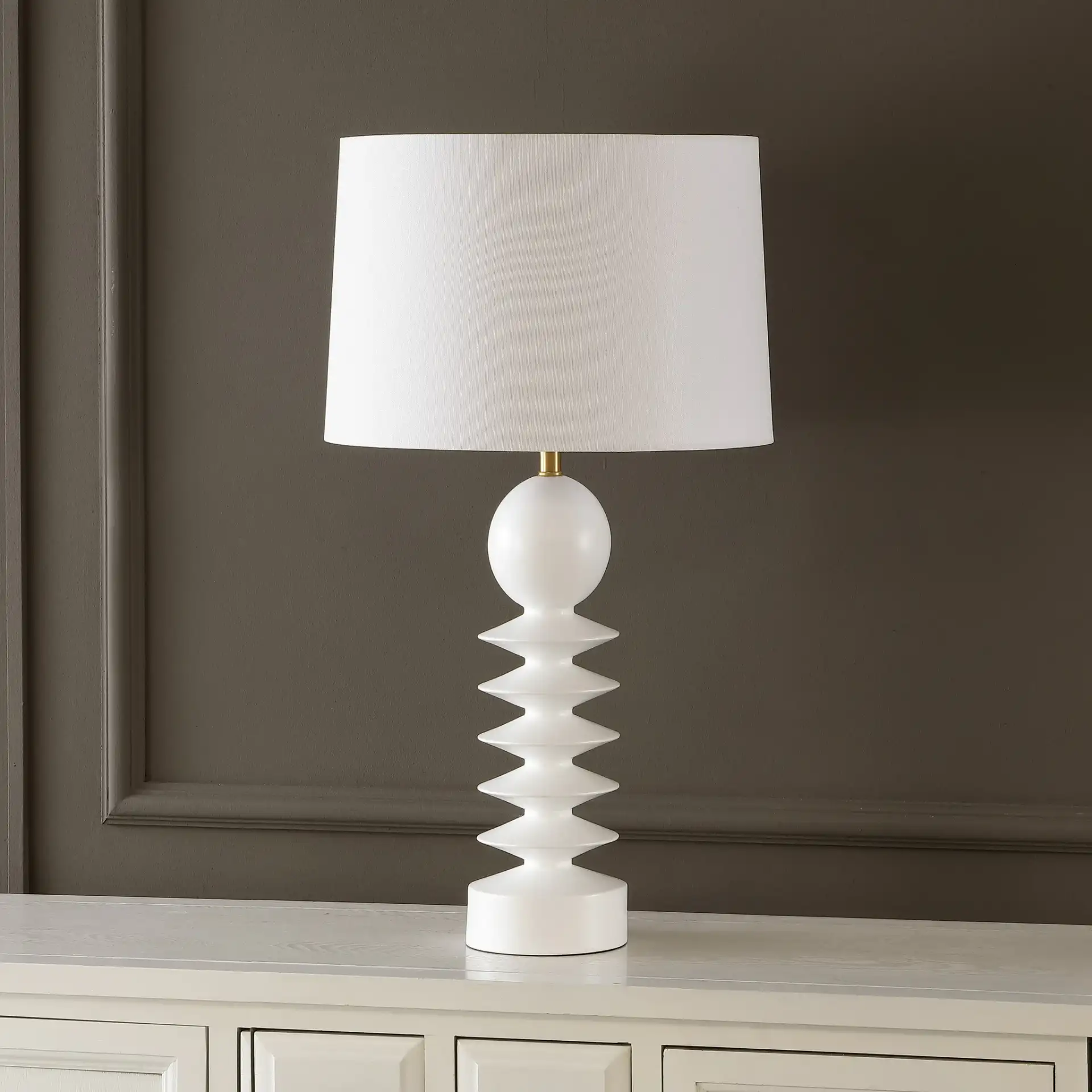 Loza Table Lamp in White Washed in a styled room