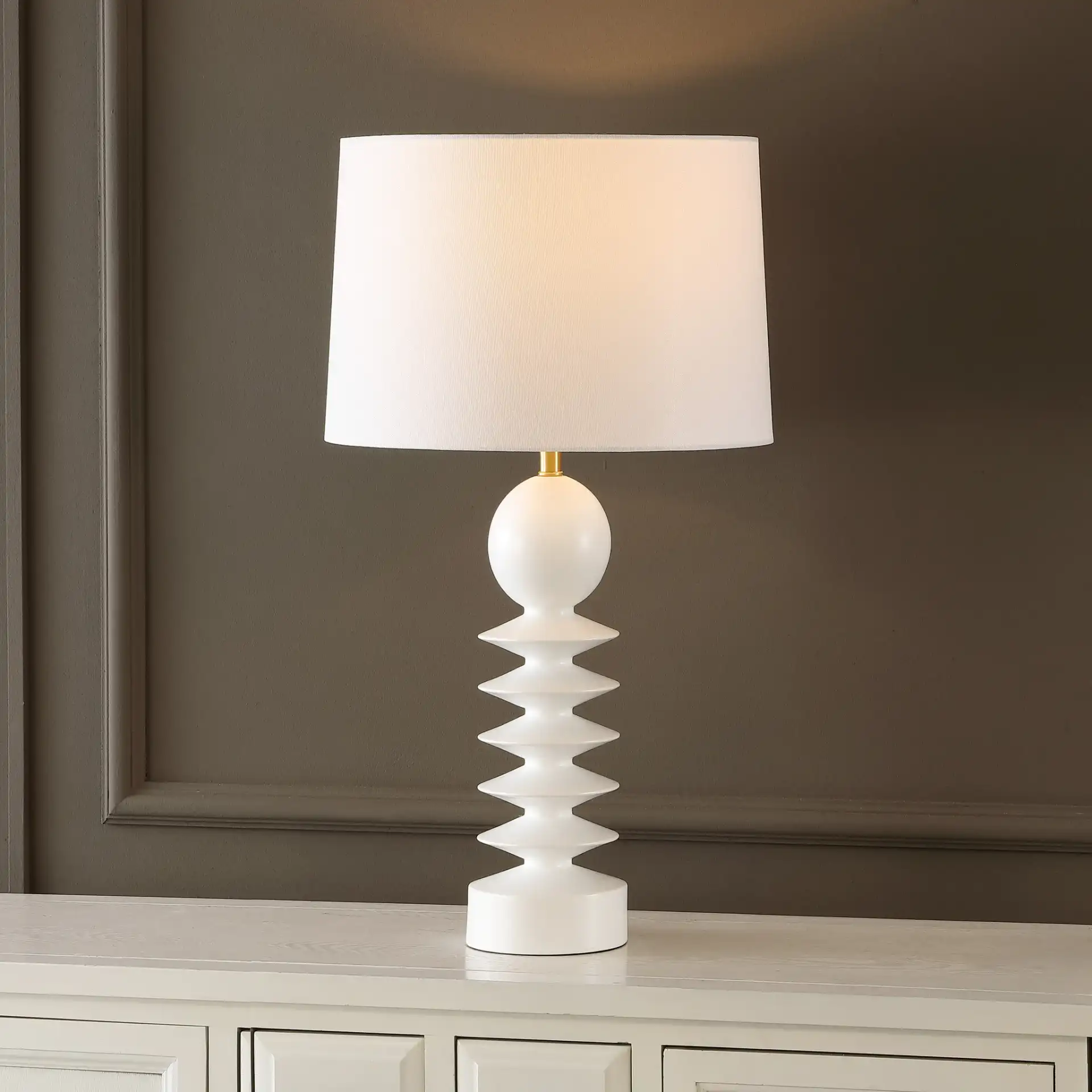 Loza Table Lamp in White Washed in a styled room