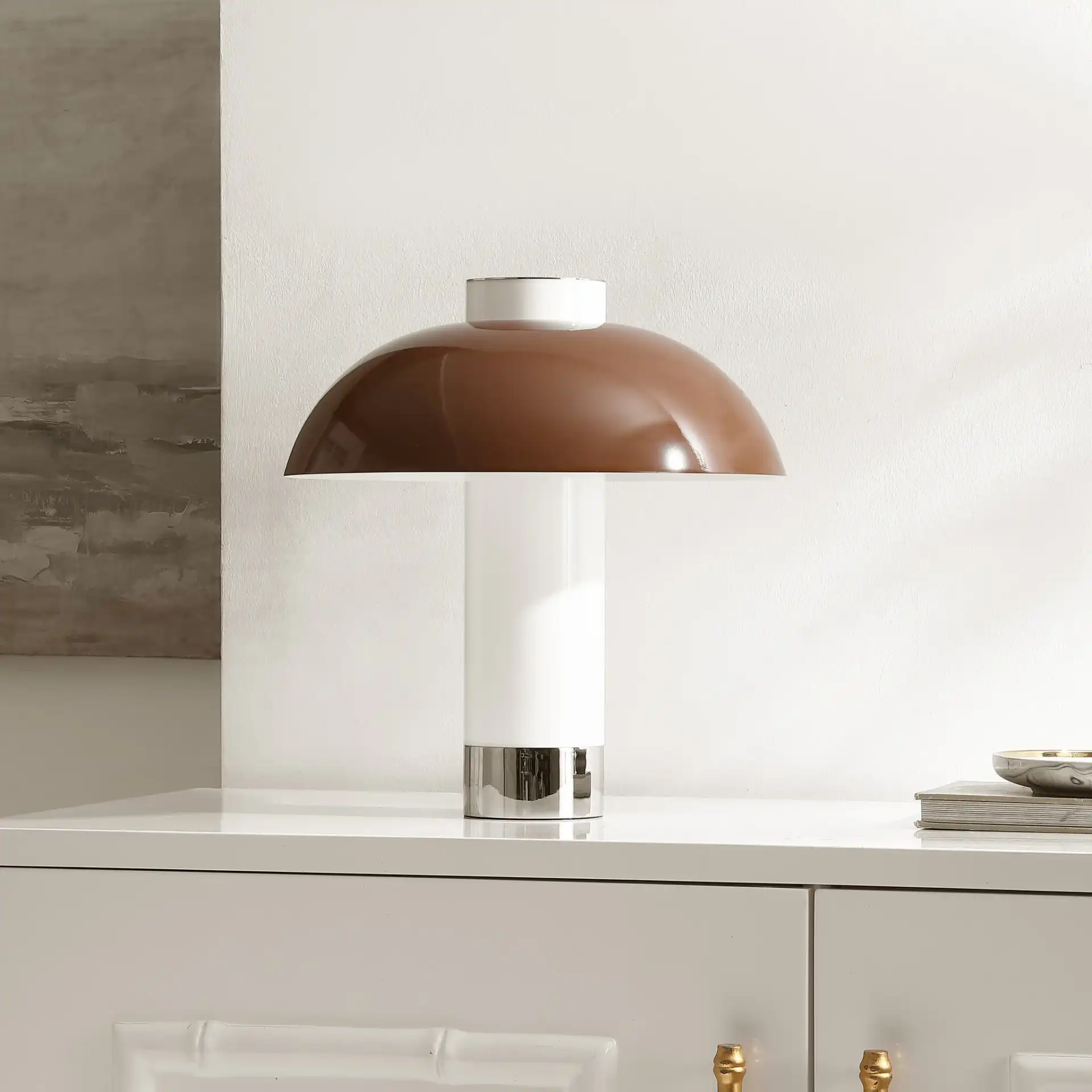Nora Table Lamp in Coffee / White in a styled room