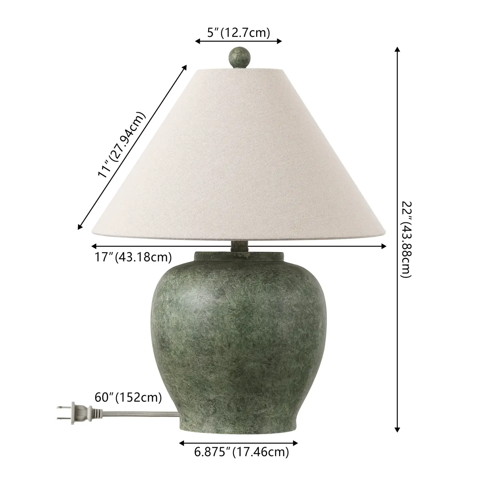 Dylan Table Lamp in Antique Green, detail view