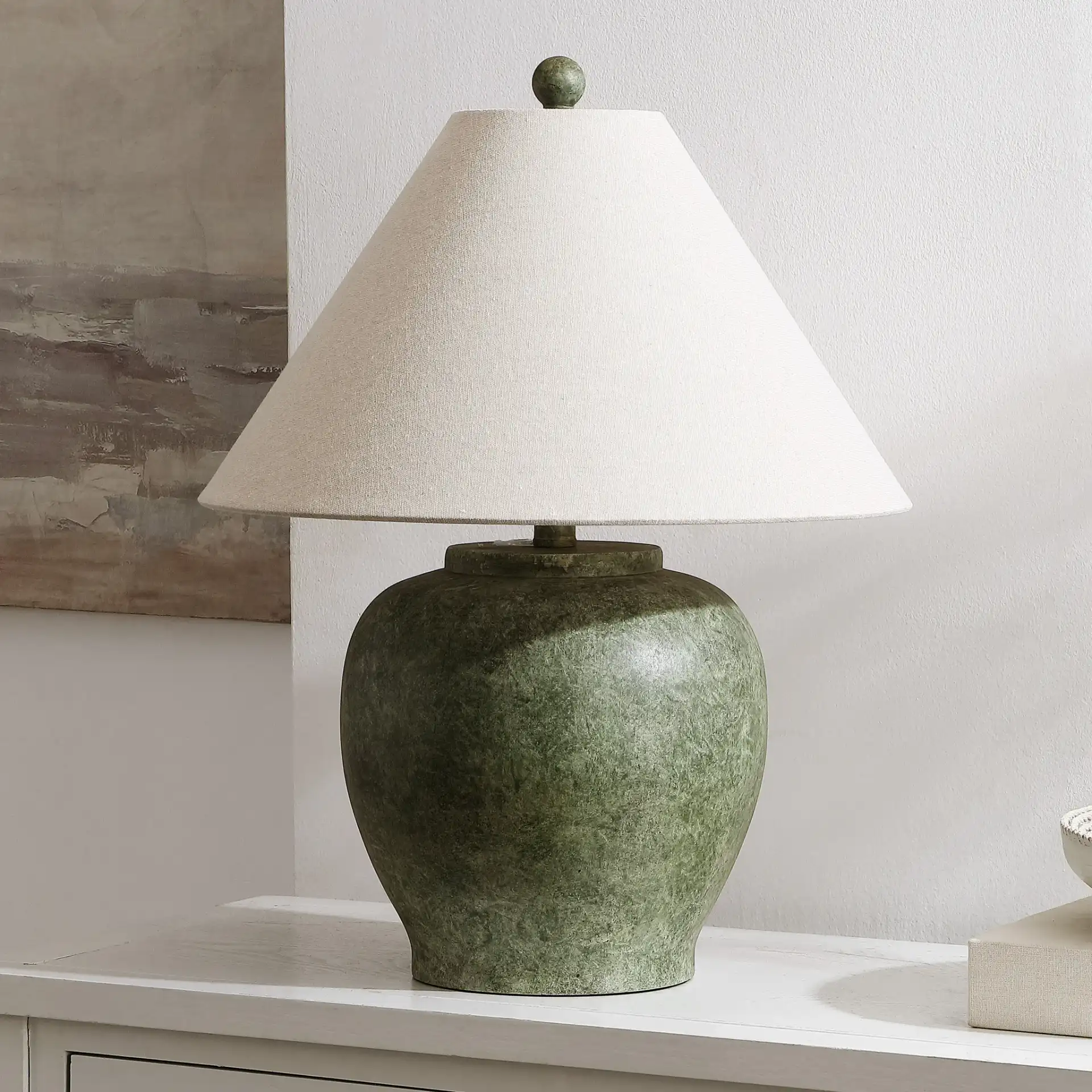 Dylan Table Lamp in Antique Green in a styled room